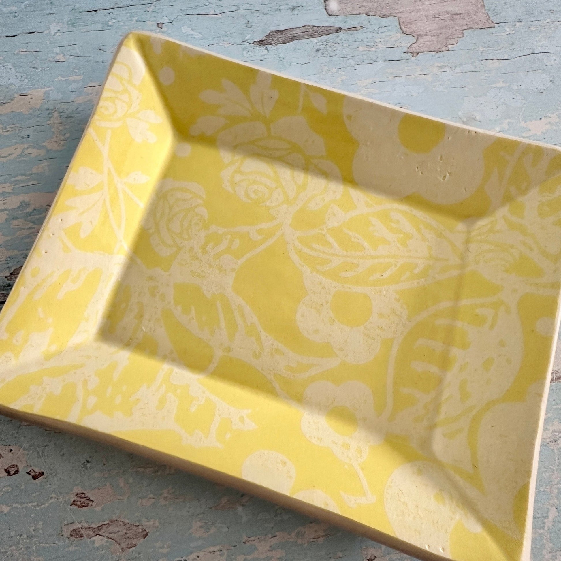 Small Floral Yellow Ring Dish, Handmade Ceramic Pot - FJD Ceramics