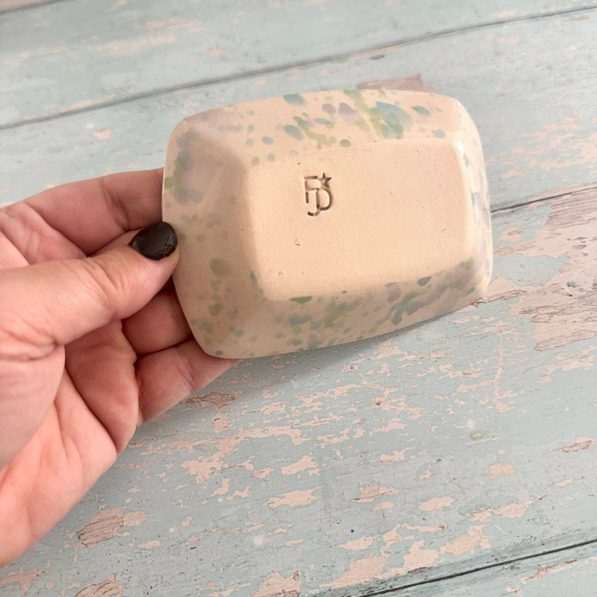 Small Pink and Gold Beetle Ring Dish, Handmade Ceramic Pot - FJD Ceramics