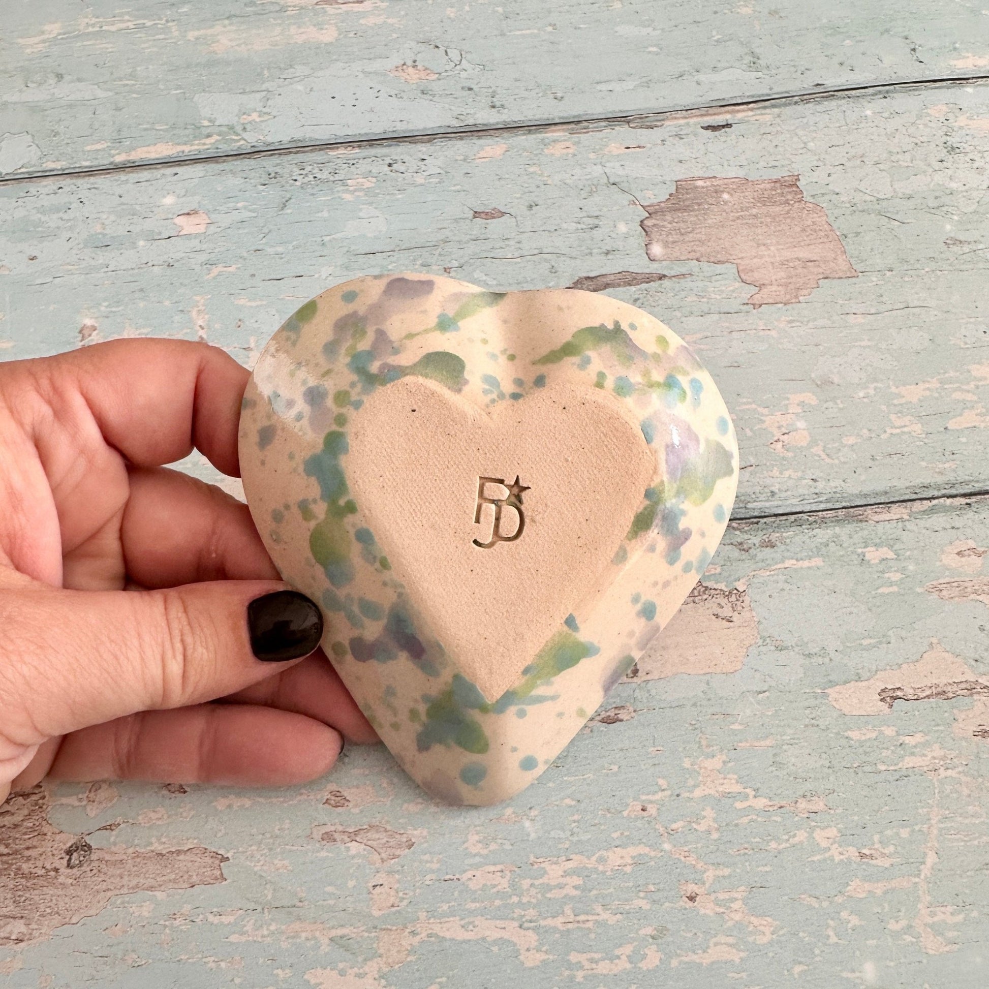 Small Pink and Gold Butterfly Heart Ring Dish, Handmade Ceramic Pot - FJD Ceramics