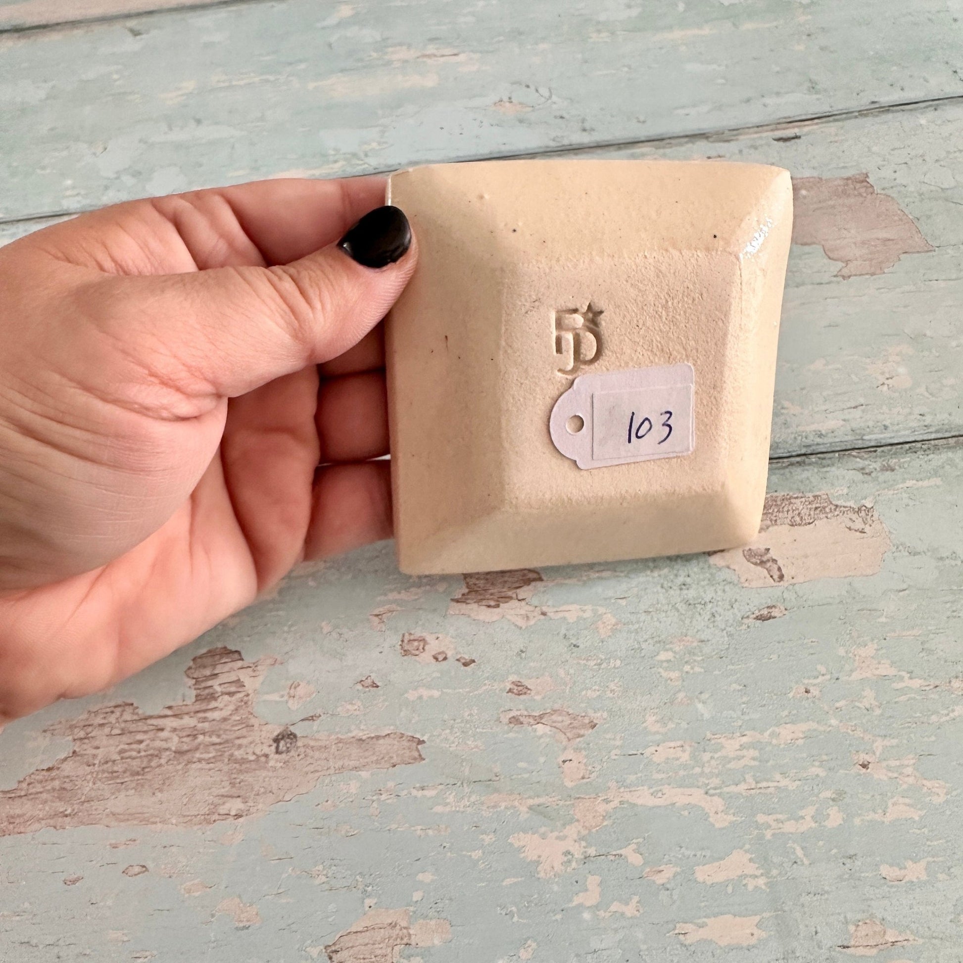 Small Pink and Yellow Square Ring Dish, Handmade Ceramic Pot - FJD Ceramics