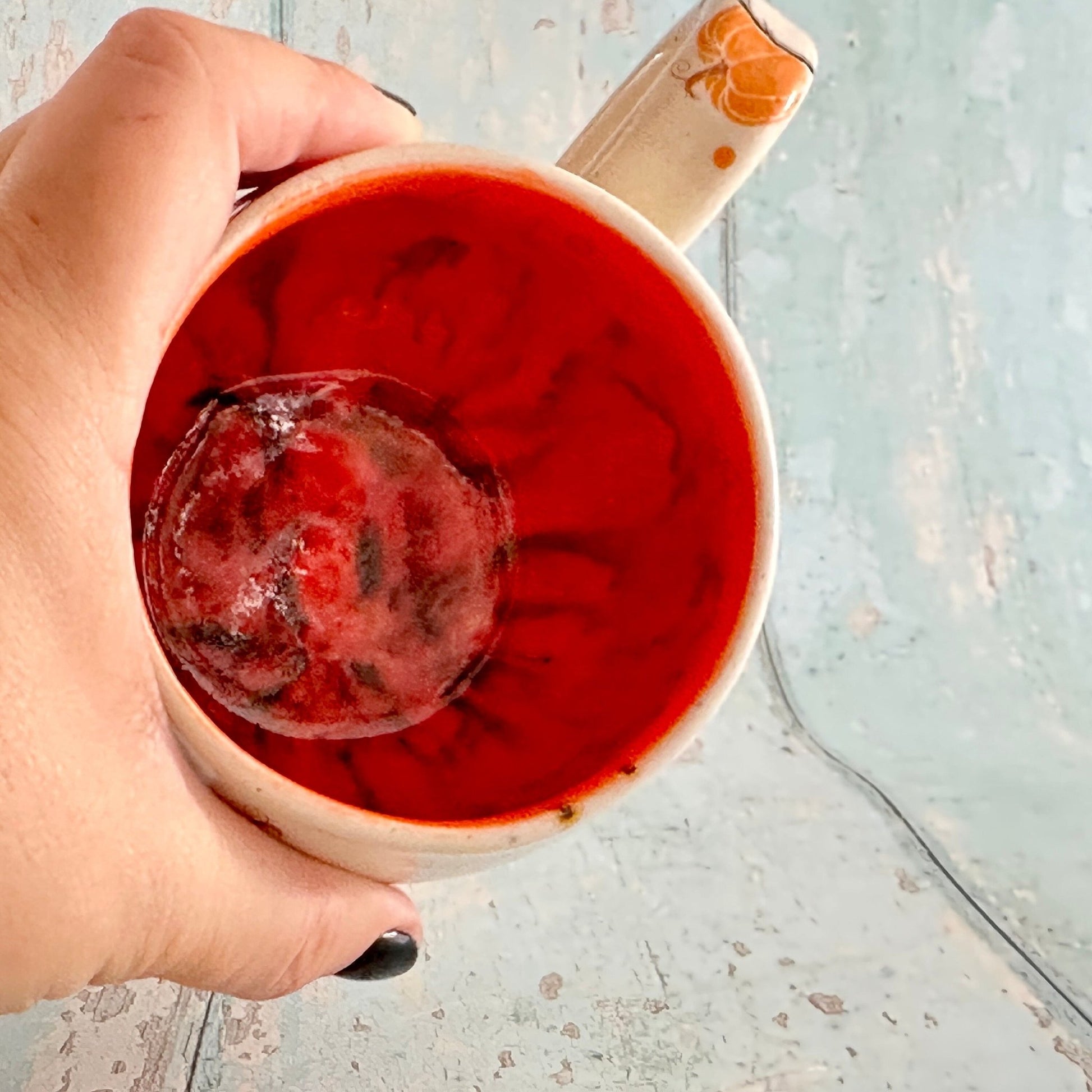 Spooky Halloween Skull and Pumpkin Mug, Orange and Yellow Handmade Ceramic Cup - FJD Ceramics