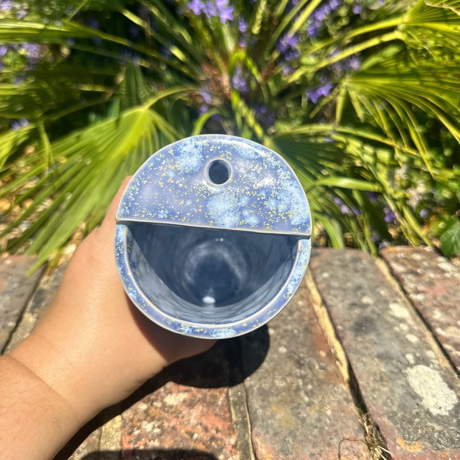 Tall Ceramic Cold Drink Straw Holding Tumbler, Handmade Modern Blue and Purple Cup - FJD Ceramics