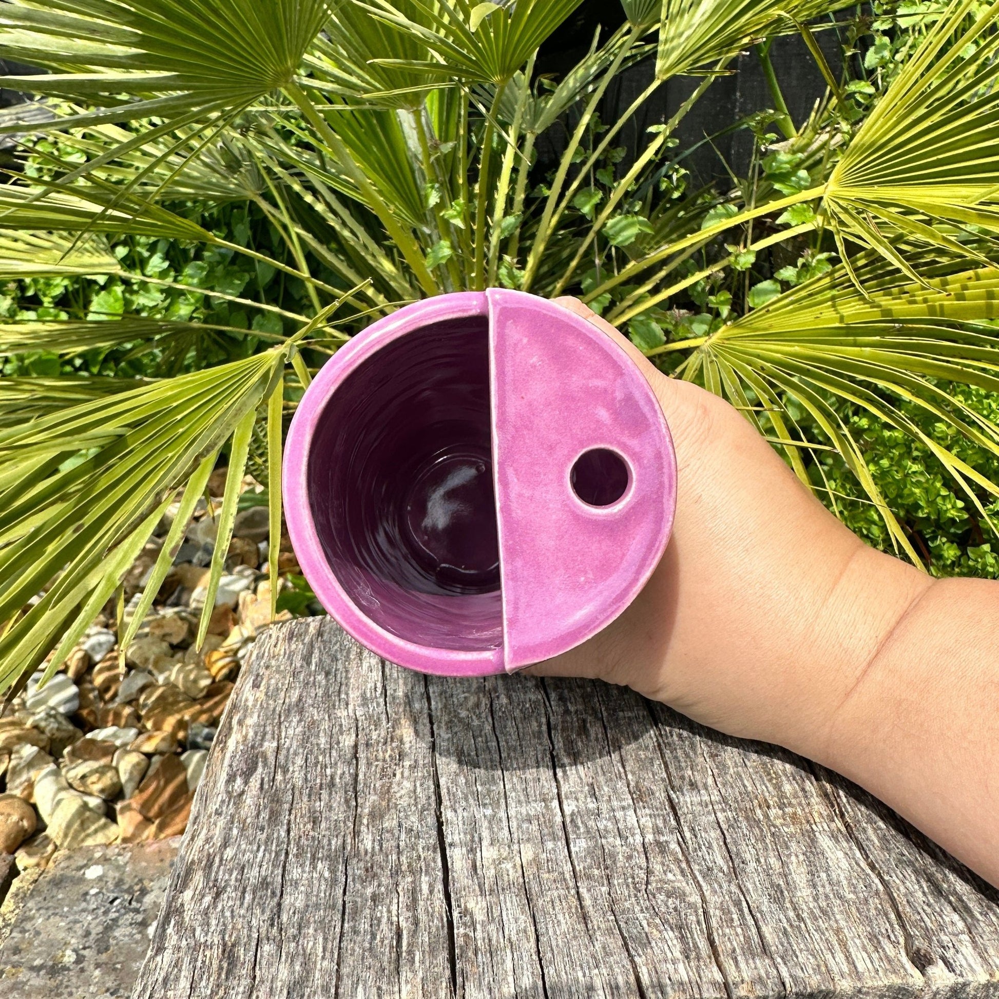 Tall Ceramic Cold Drink Straw Holding Tumbler, Handmade Modern Purple Cup - FJD Ceramics