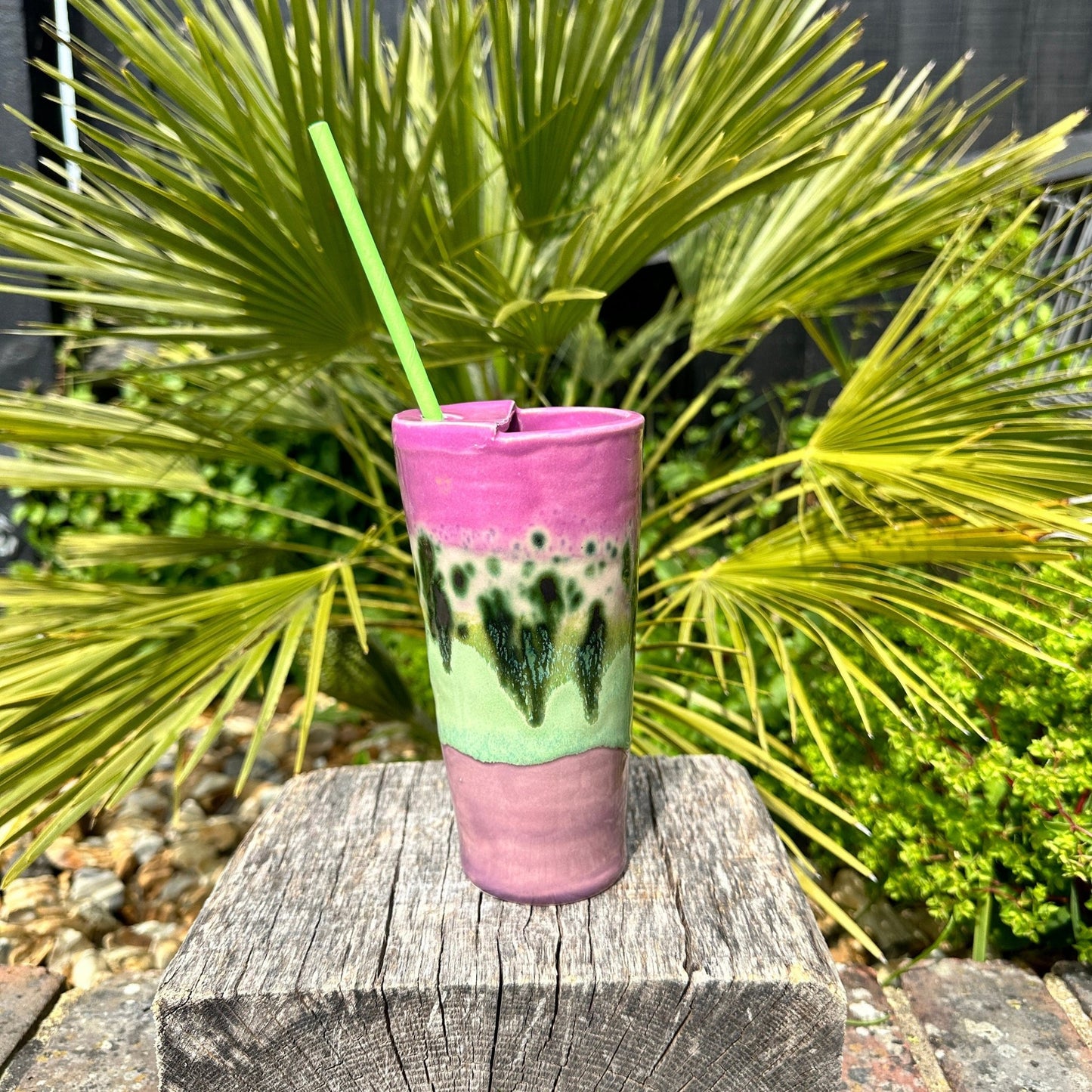 Tall Ceramic Cold Drink Straw Holding Tumbler, Handmade Modern Purple Cup - FJD Ceramics