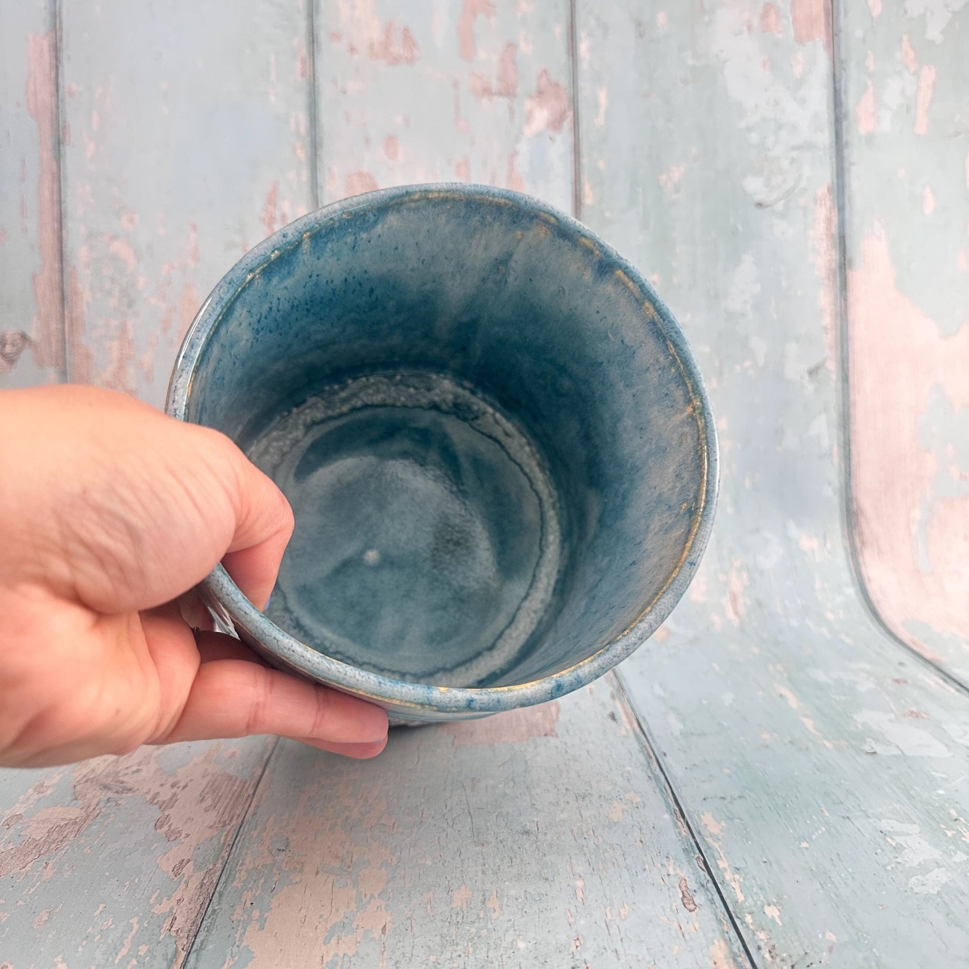 Teal and Black Skull Planter, Ceramic Plant Pot - Second - FJD Ceramics