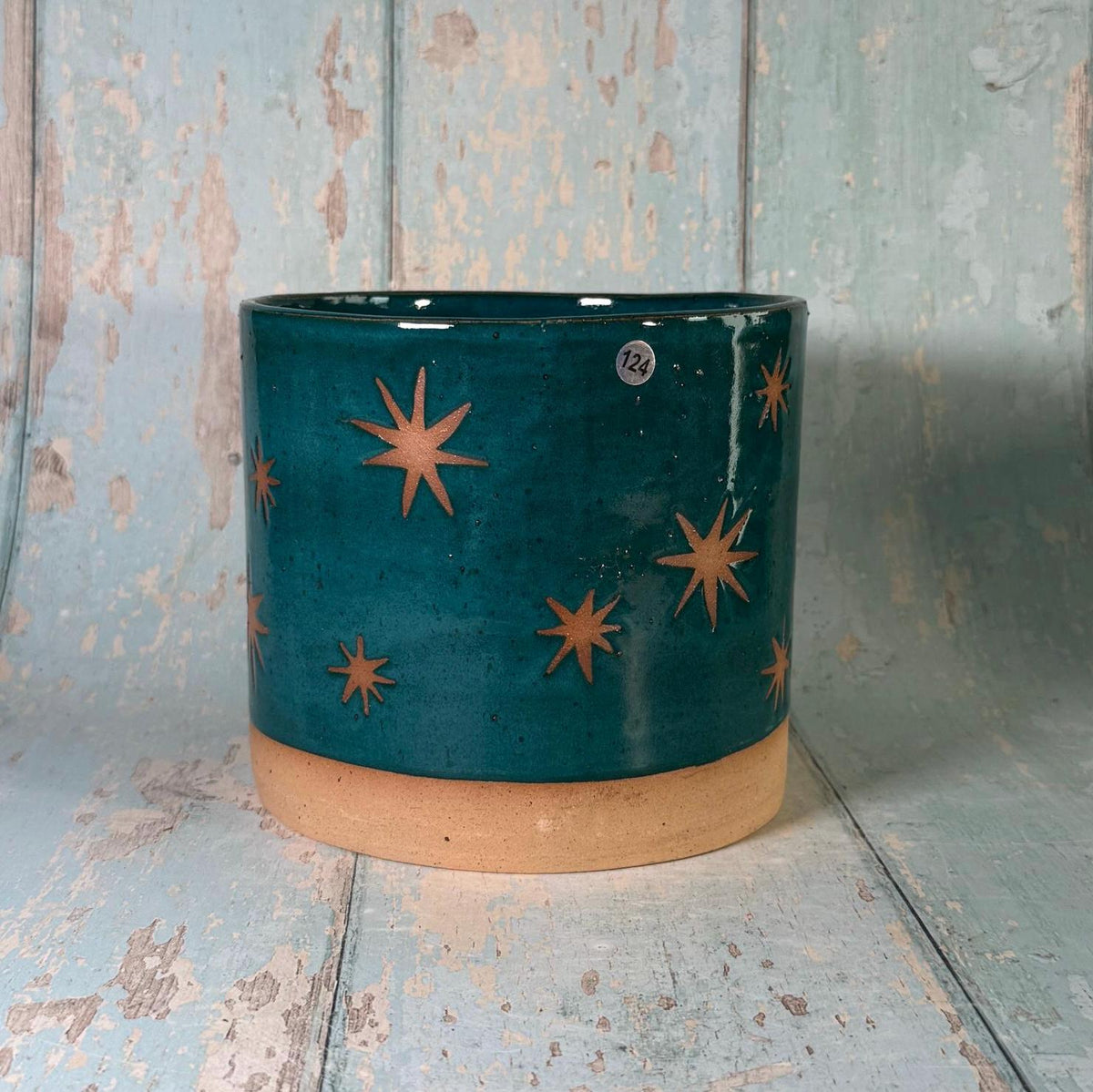 Teal Green Moon and Star Planter, Ceramic Plant Pot - FJD Ceramics
