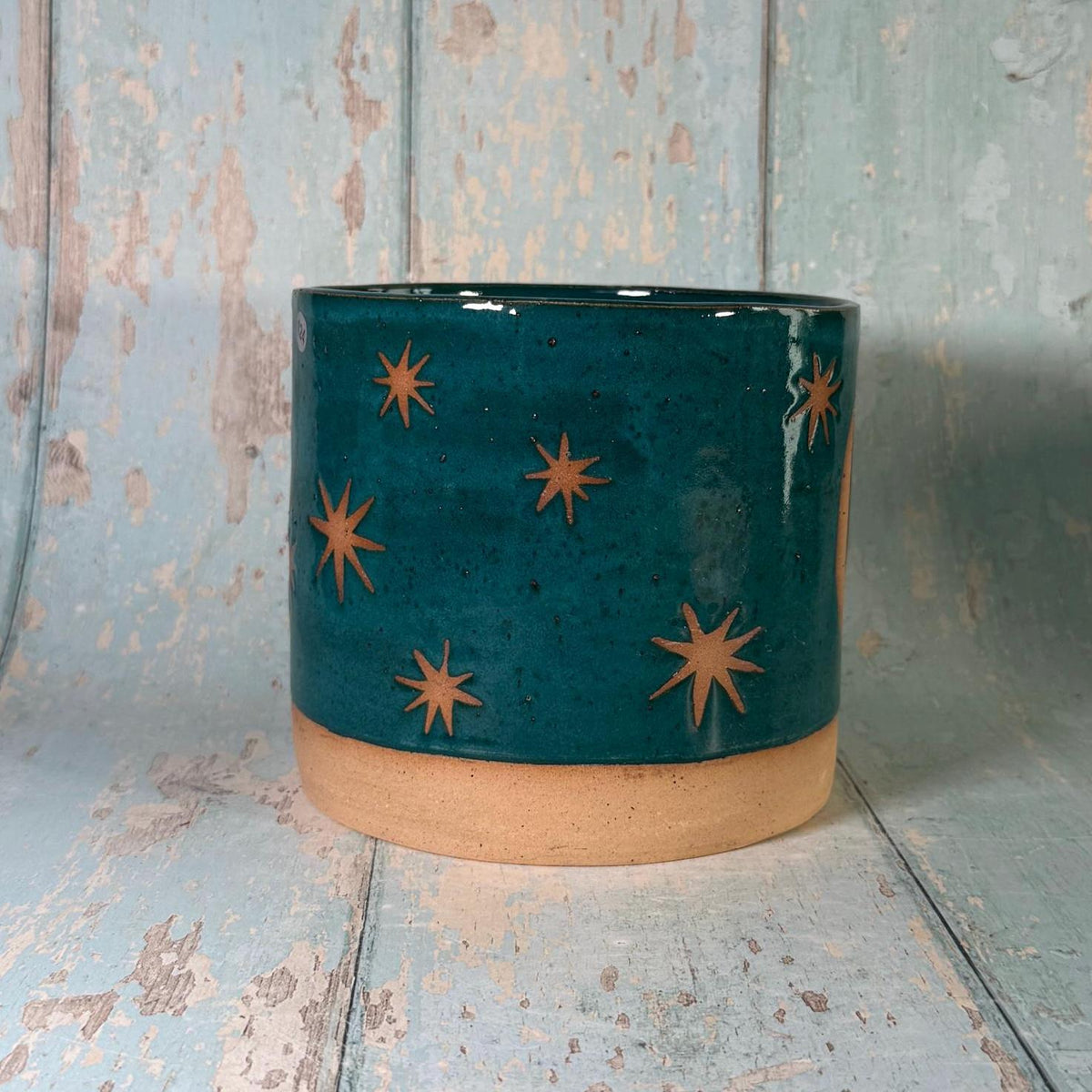 Teal Green Moon and Star Planter, Ceramic Plant Pot - FJD Ceramics