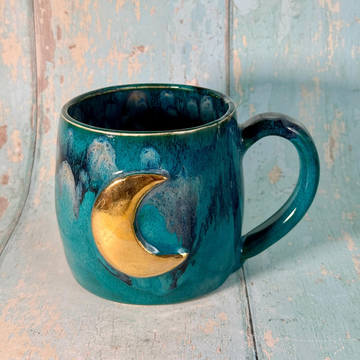 Teal Moon Mug, Large Ceramic Cup - FJD Ceramics