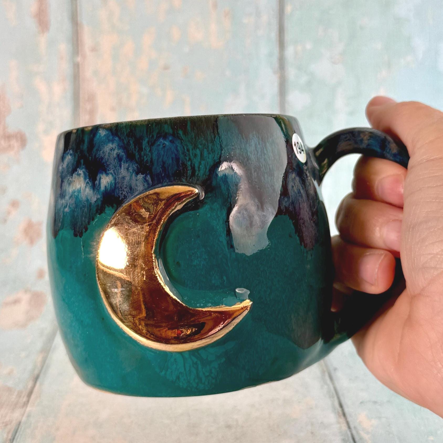 Teal Moon Mug, Large Ceramic Cup - Second - FJD Ceramics