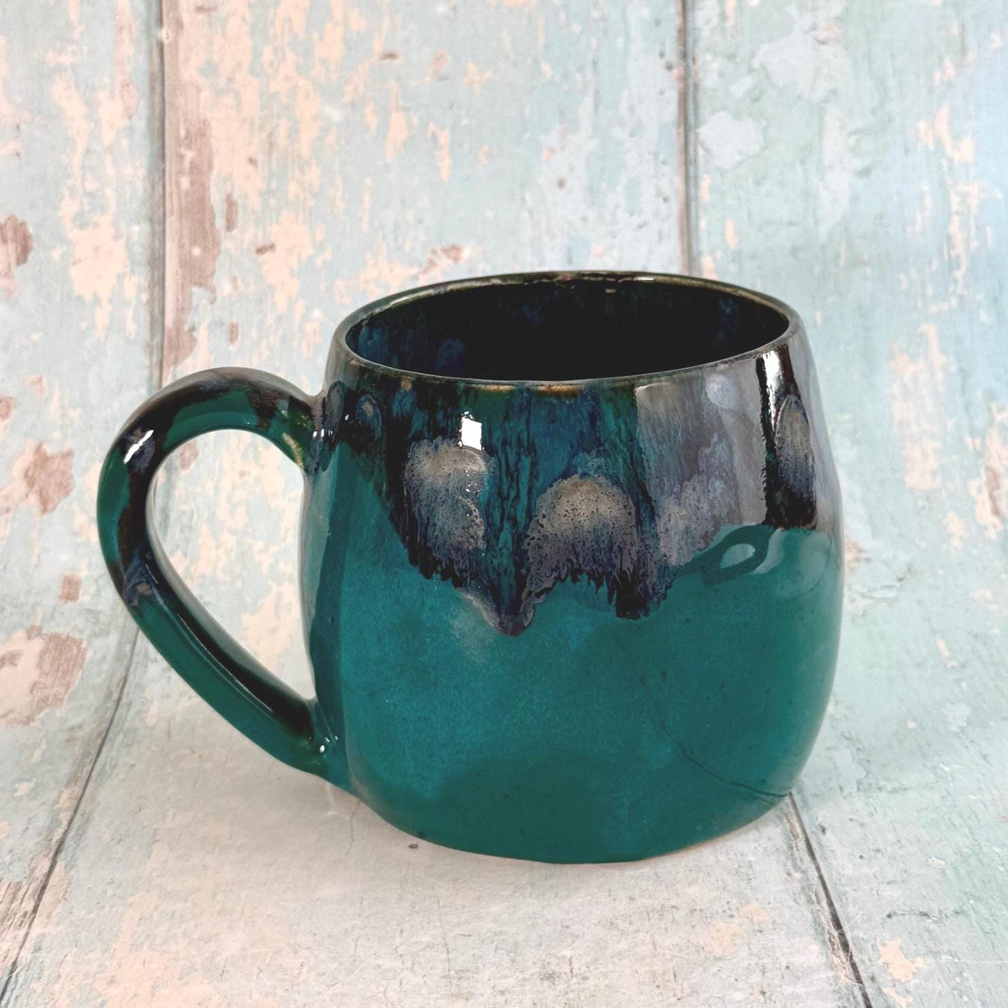 Teal Moon Mug, Large Ceramic Cup - Second - FJD Ceramics