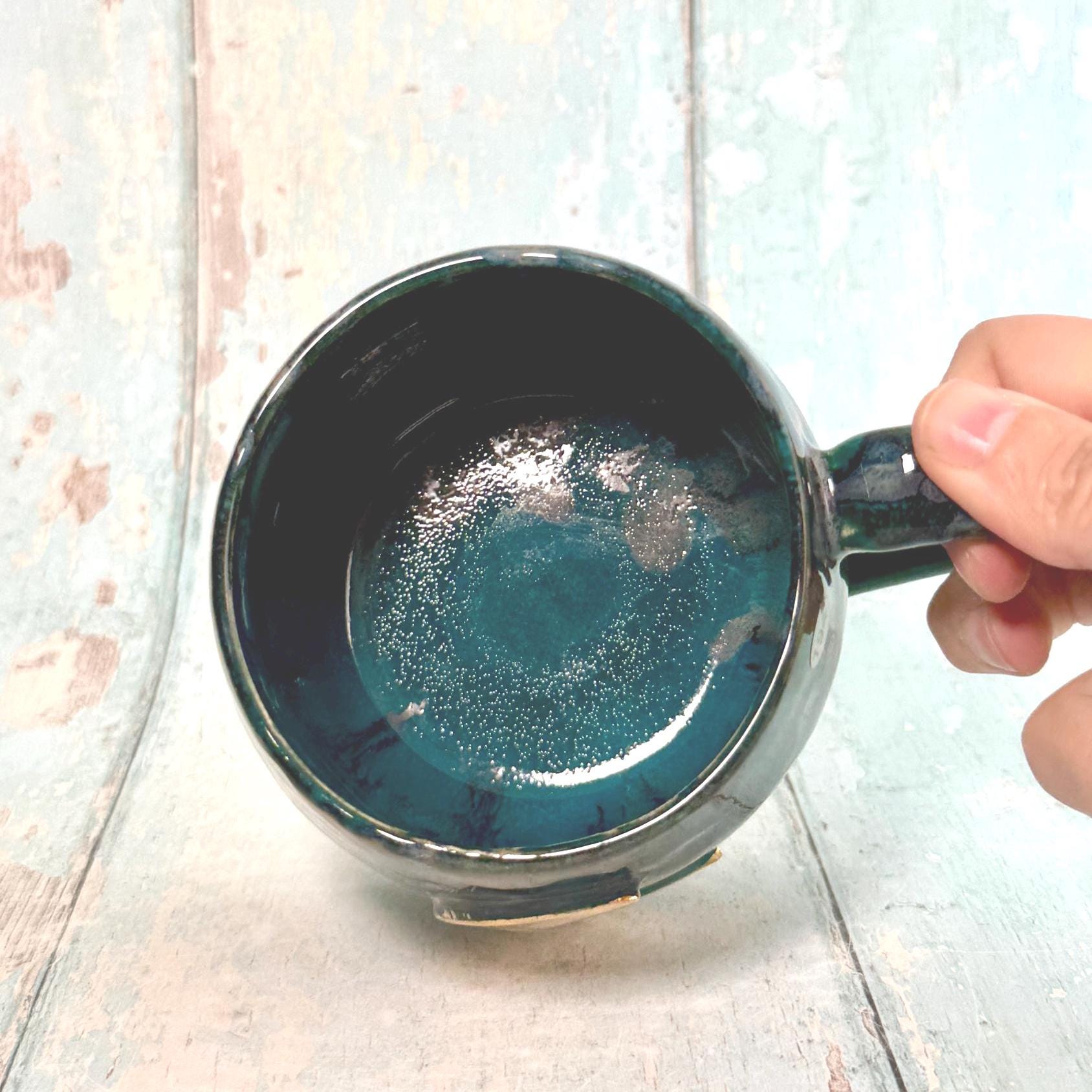 Teal Moon Mug, Large Ceramic Cup - Second - FJD Ceramics