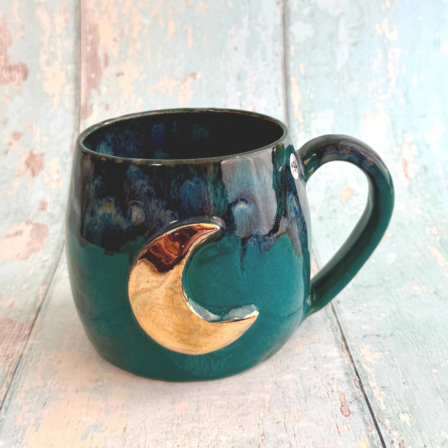 Teal Moon Mug, Large Ceramic Cup - Second - FJD Ceramics