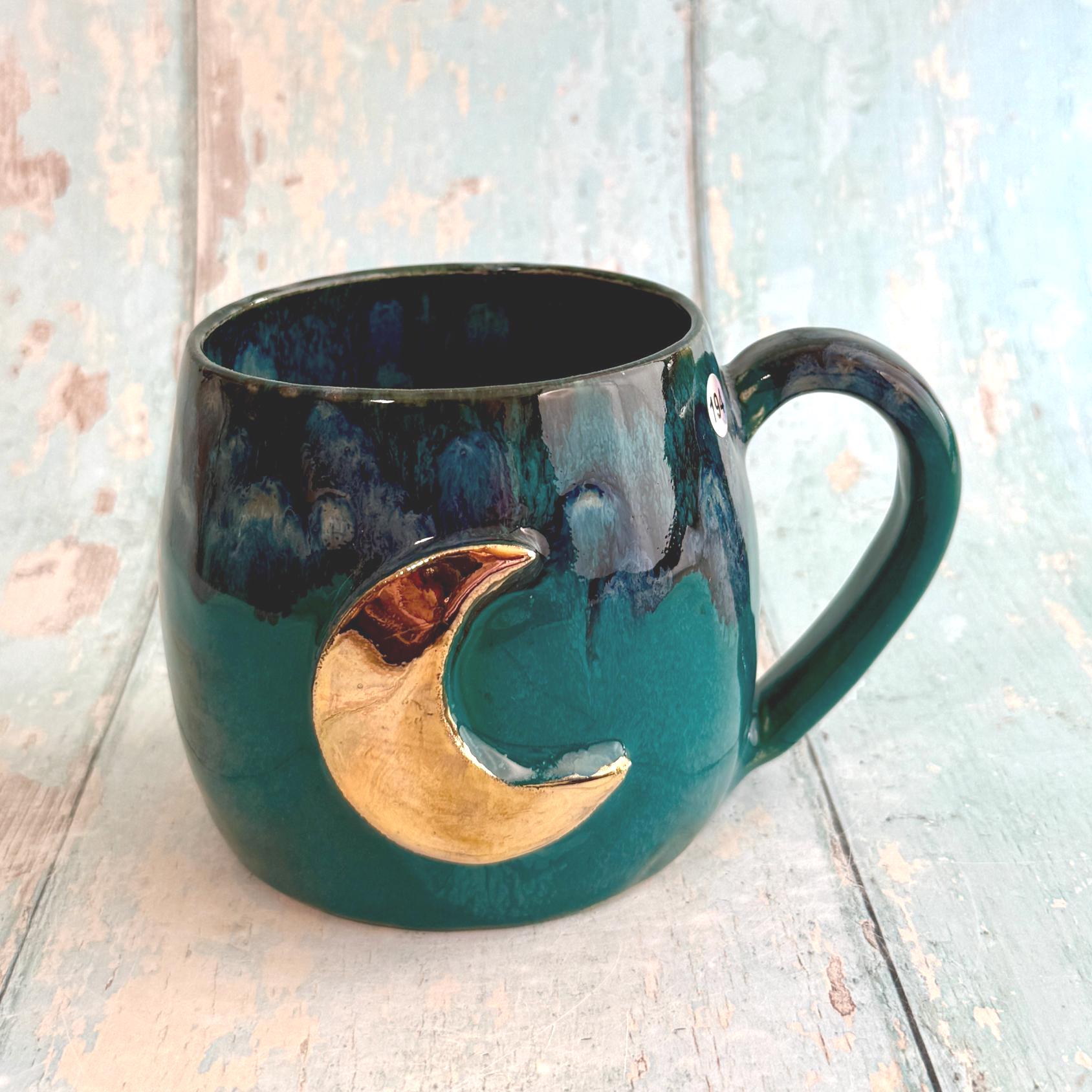 Teal Moon Mug, Large Ceramic Cup - Second - FJD Ceramics