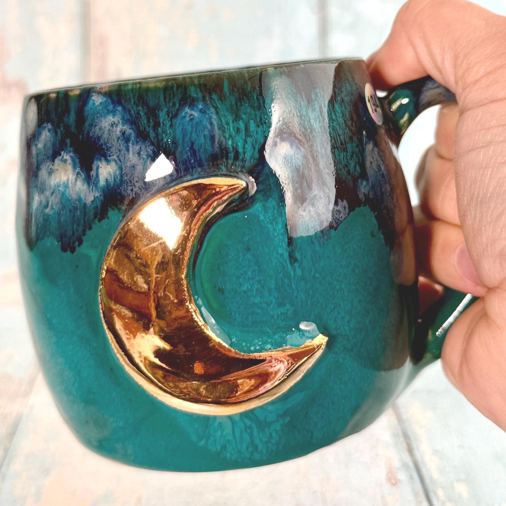 Teal Moon Mug, Large Ceramic Cup - Second - FJD Ceramics