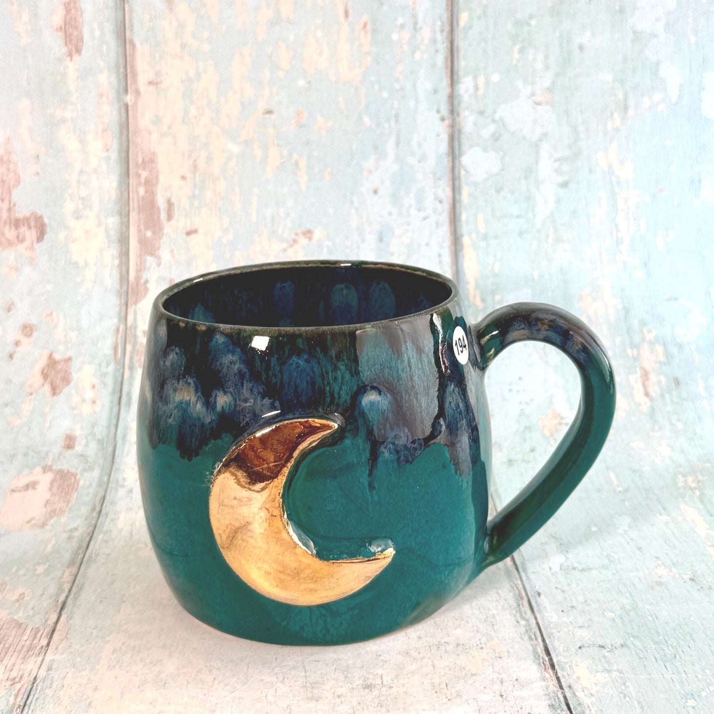 Teal Moon Mug, Large Ceramic Cup - Second - FJD Ceramics