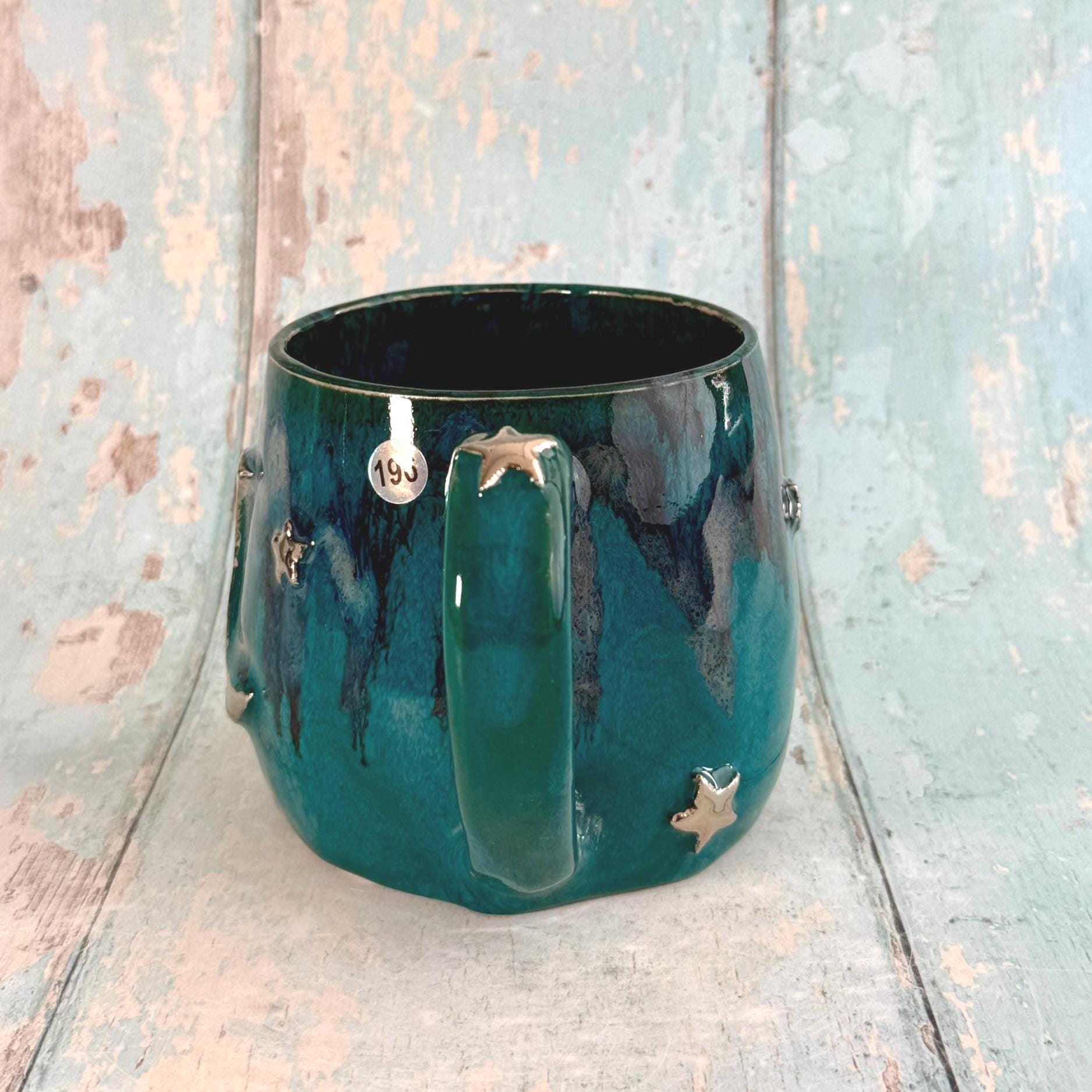 Teal Moon & Star Mug, Large Ceramic Cup - FJD Ceramics