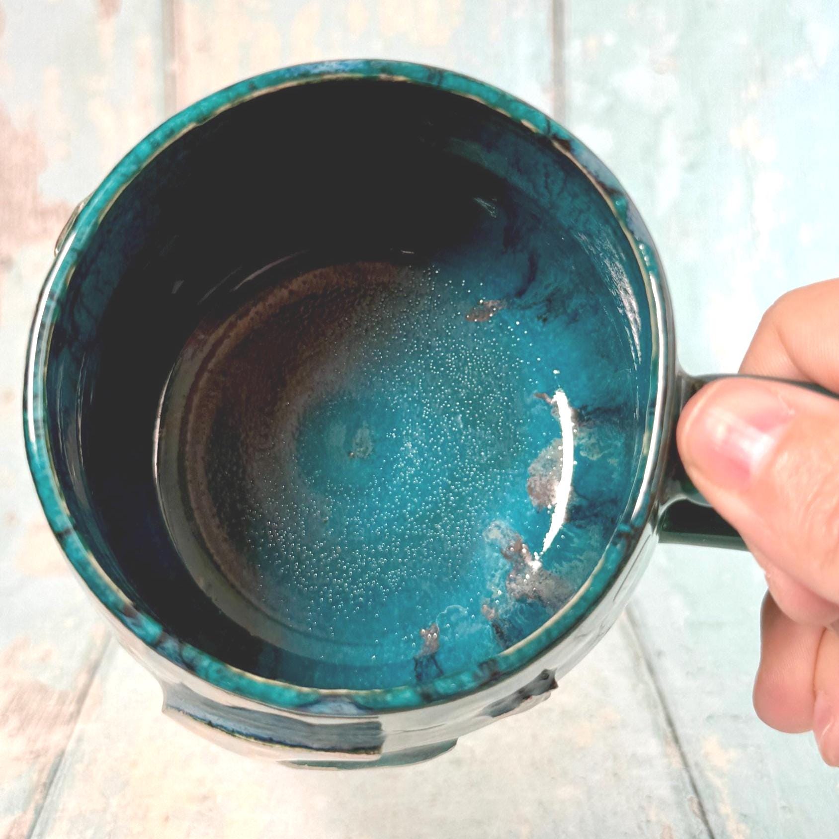 Teal Moon & Star Mug, Large Ceramic Cup - FJD Ceramics