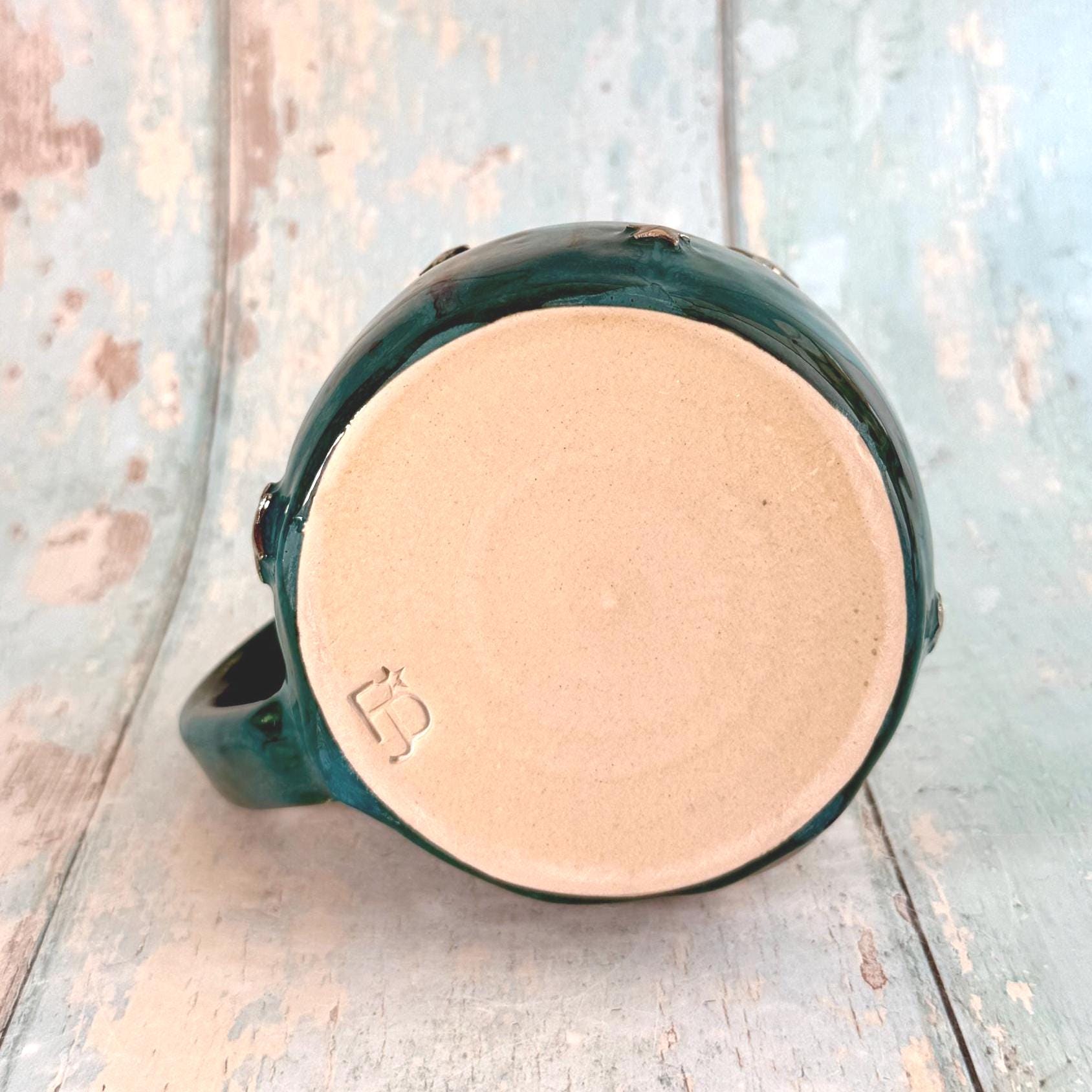Teal Moon & Star Mug, Large Ceramic Cup - FJD Ceramics
