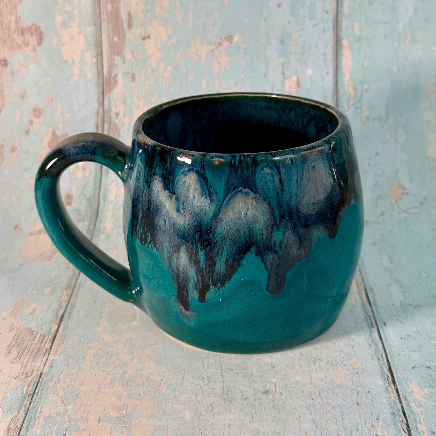 Turquoise and Black Gold Star Mug, Handmade Ceramic Mug - FJD Ceramics