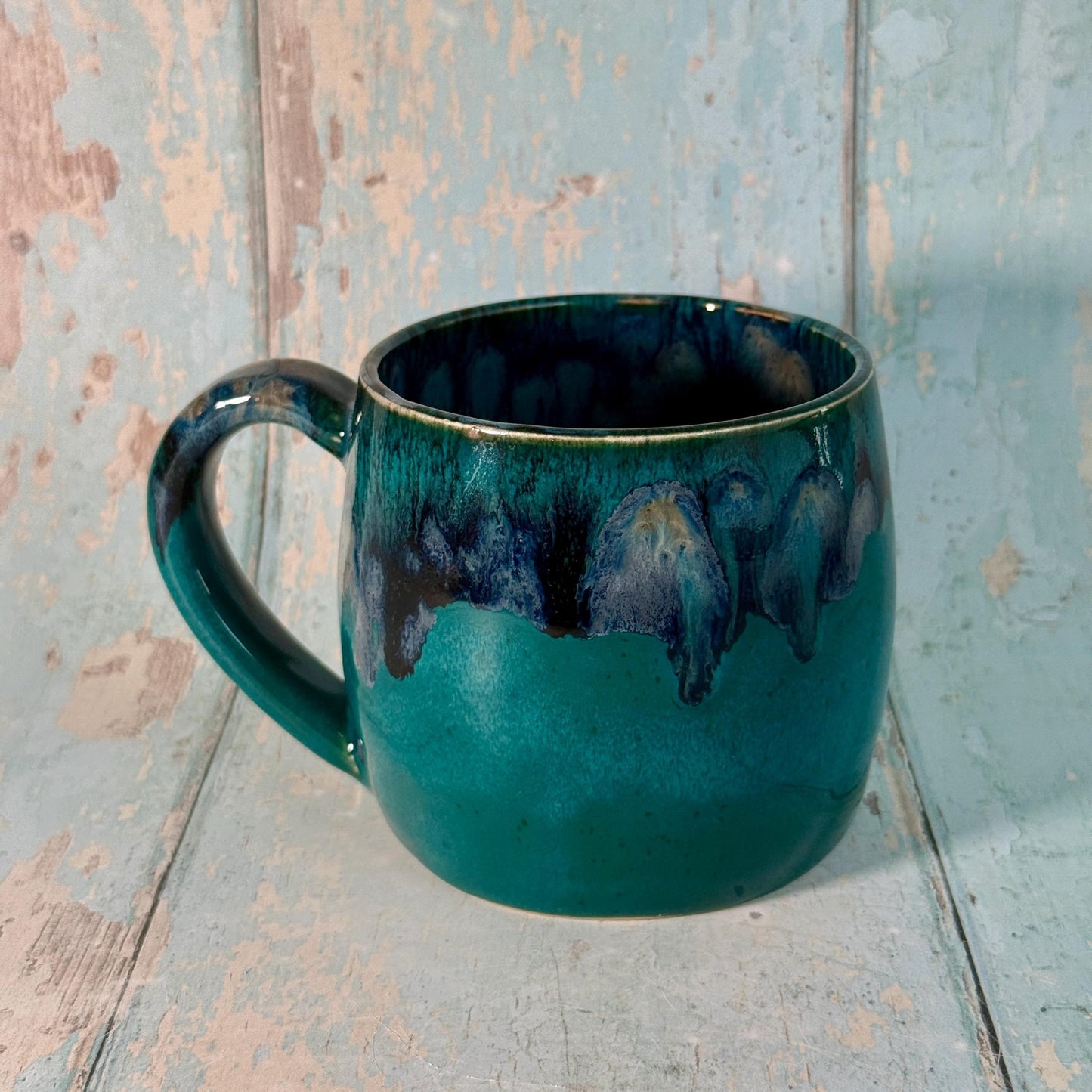 Turquoise and Black Gold Star Mug, Handmade Ceramic Mug - FJD Ceramics