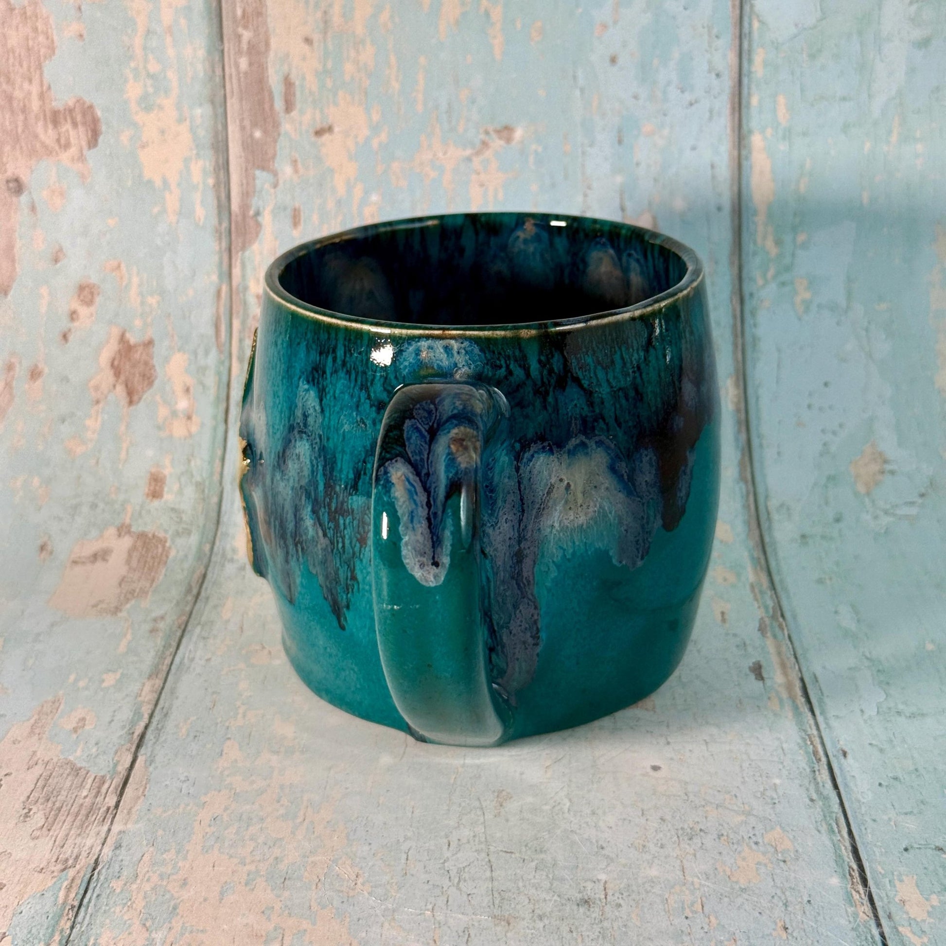 Turquoise and Black Gold Star Mug, Handmade Ceramic Mug - FJD Ceramics
