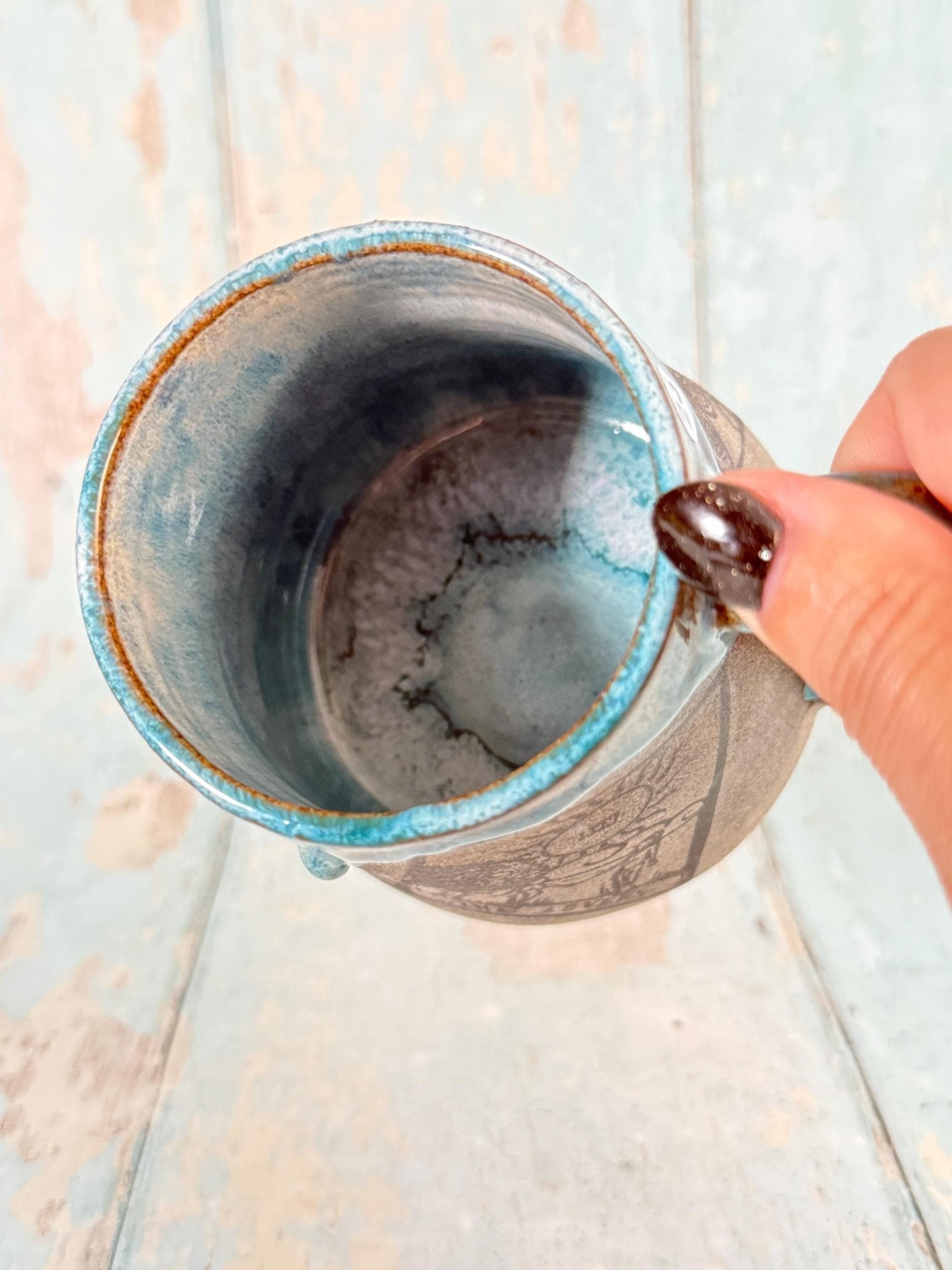 Turquoise and Grey Tarot Mug, Large Ceramic Cup - FJD Ceramics
