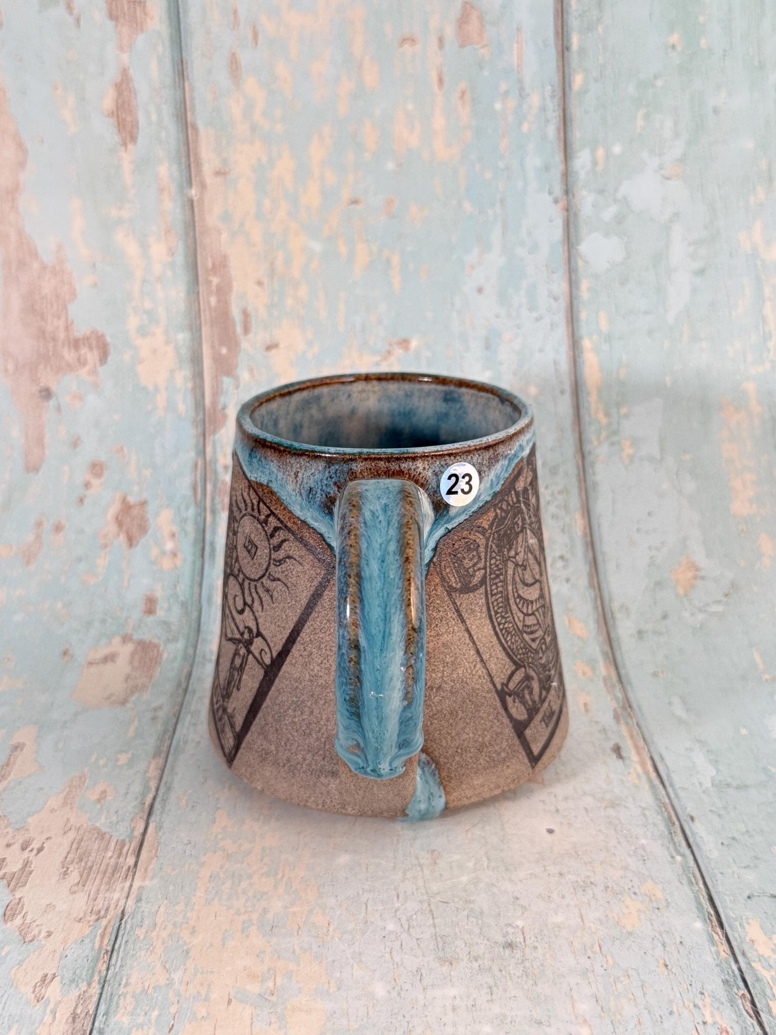 Turquoise and Grey Tarot Mug, Large Ceramic Cup - FJD Ceramics