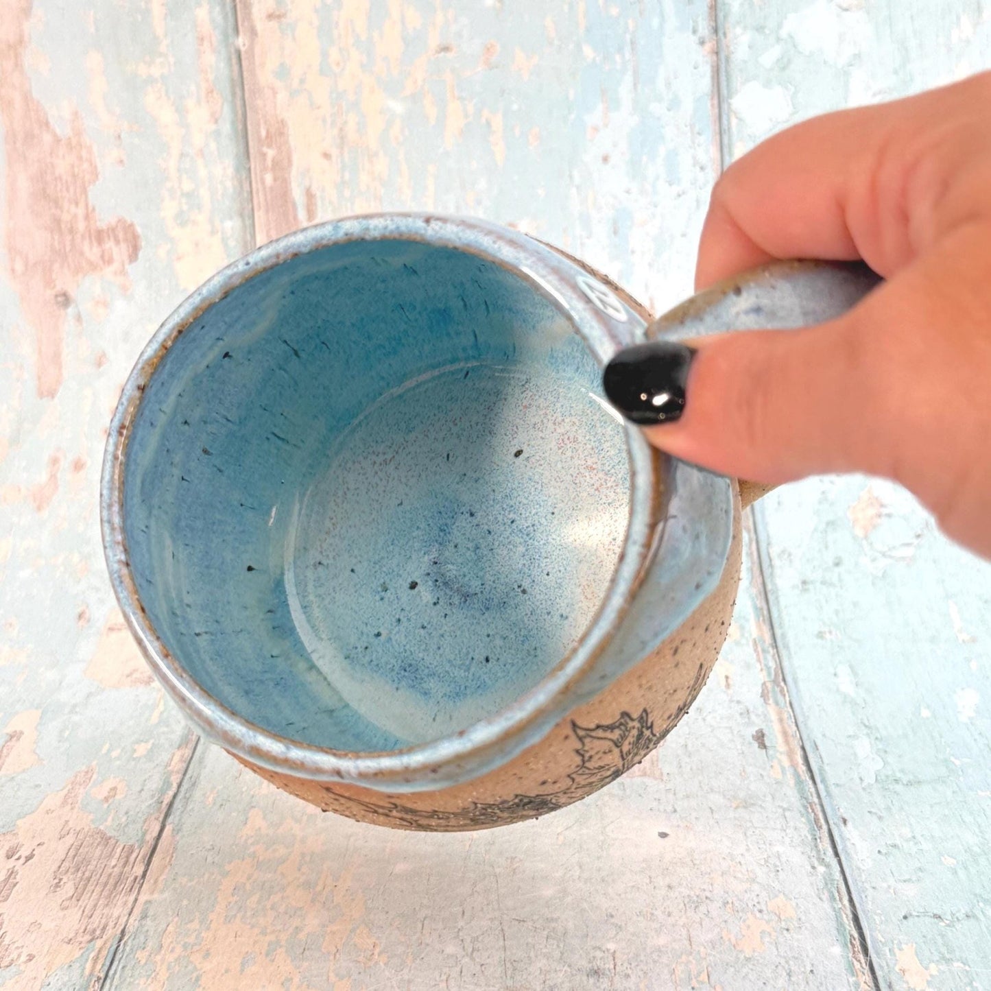 Turquoise Autumn Fall Mug, Large Ceramic Cup - FJD Ceramics