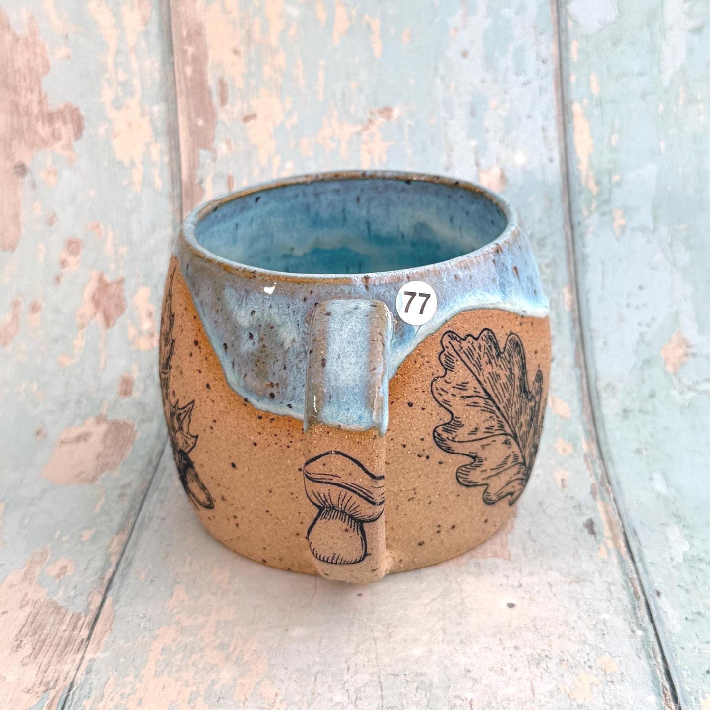 Turquoise Autumn Fall Mug, Large Ceramic Cup - FJD Ceramics