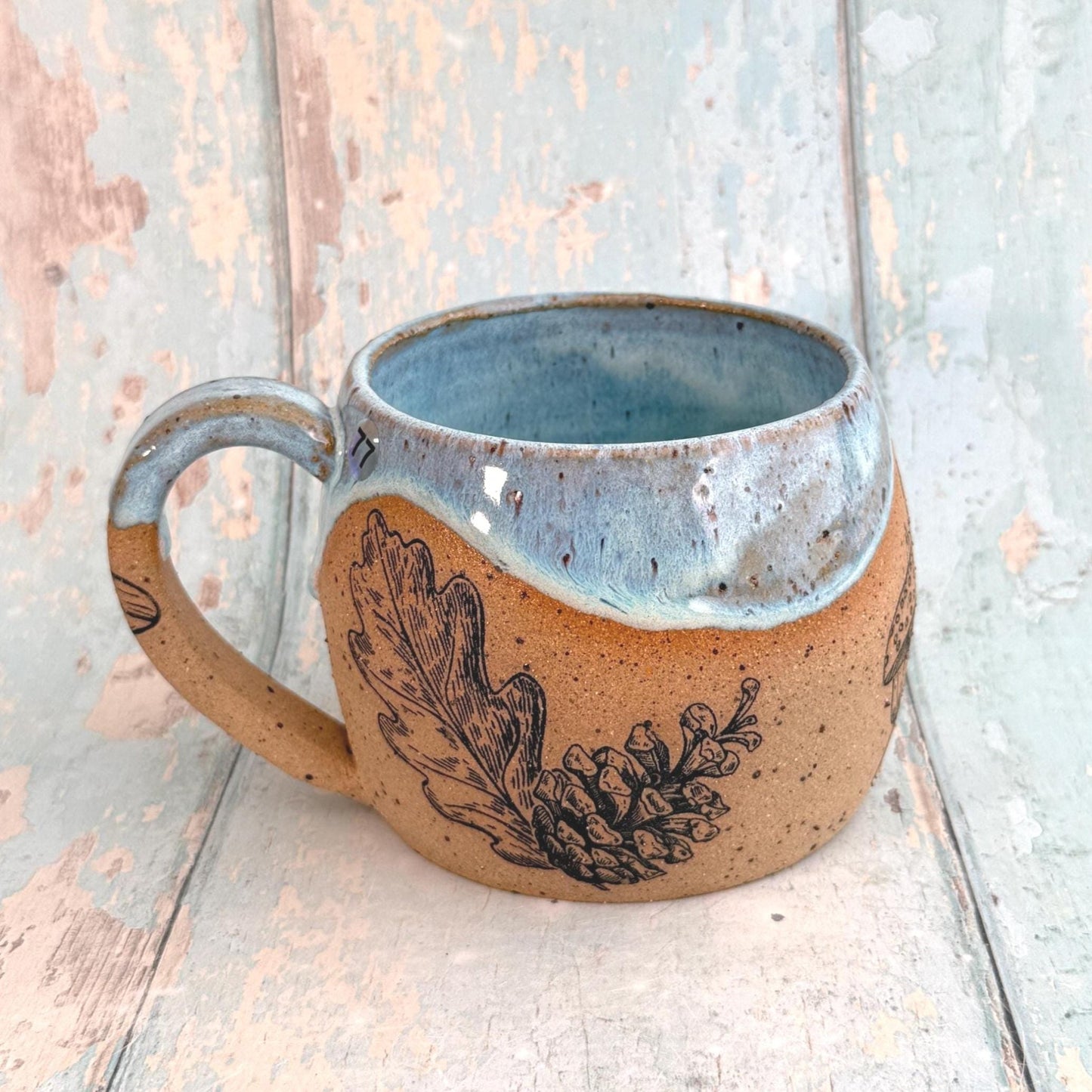 Turquoise Autumn Fall Mug, Large Ceramic Cup - FJD Ceramics