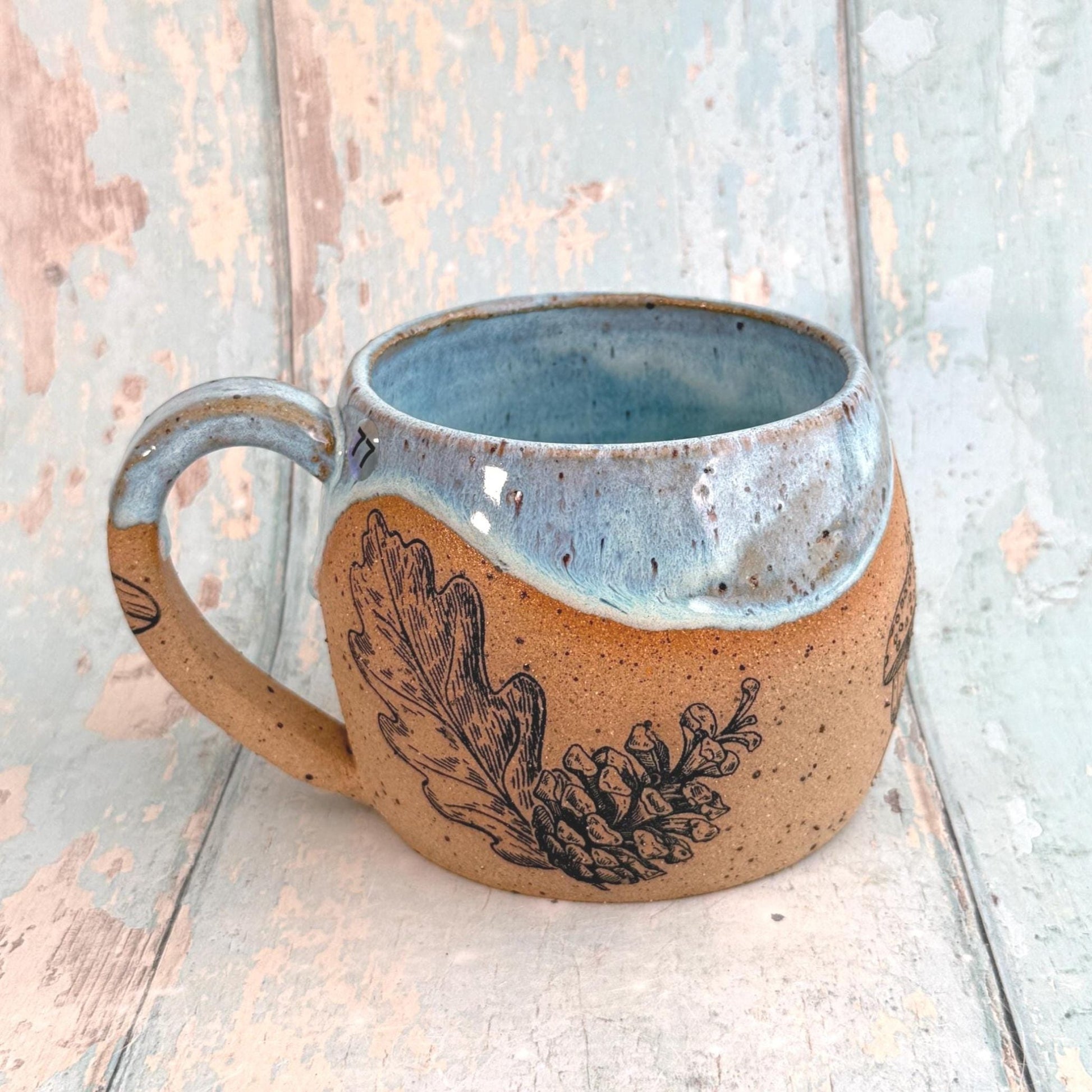 Turquoise Autumn Fall Mug, Large Ceramic Cup - FJD Ceramics