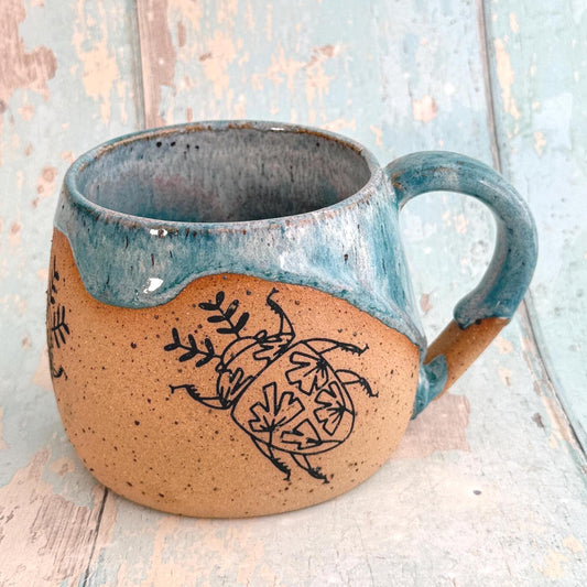 Turquoise Beetle Mug, Large Ceramic Cup - FJD Ceramics