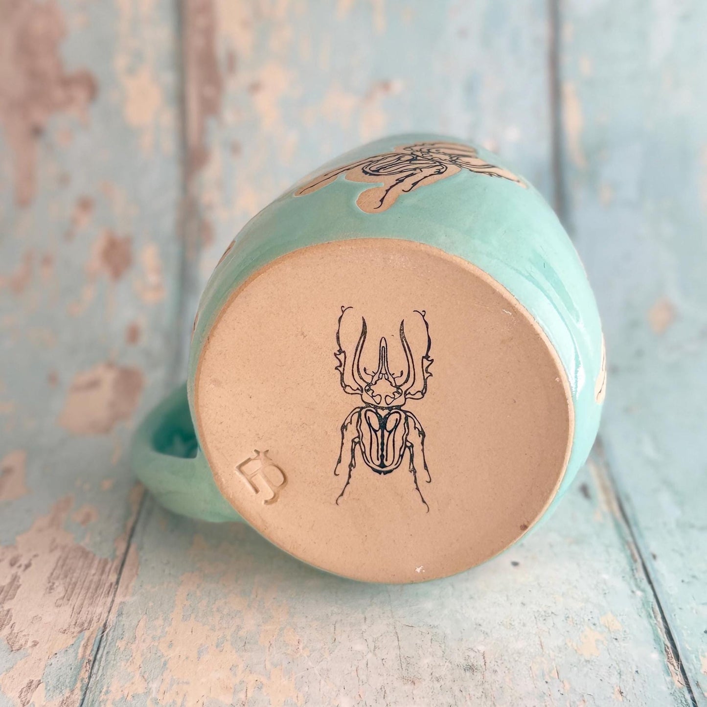Turquoise Beetle Mug, Large Ceramic Cup - FJD Ceramics