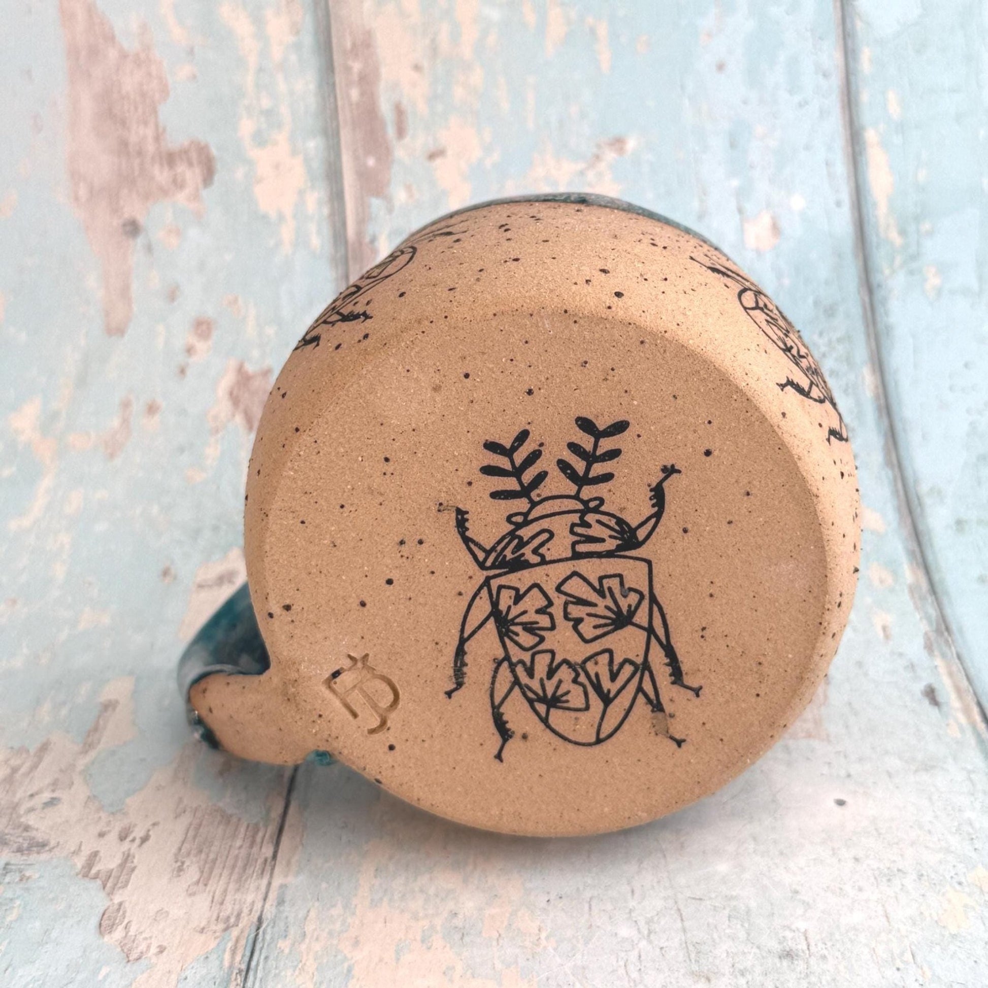 Turquoise Beetle Mug, Large Ceramic Cup - FJD Ceramics