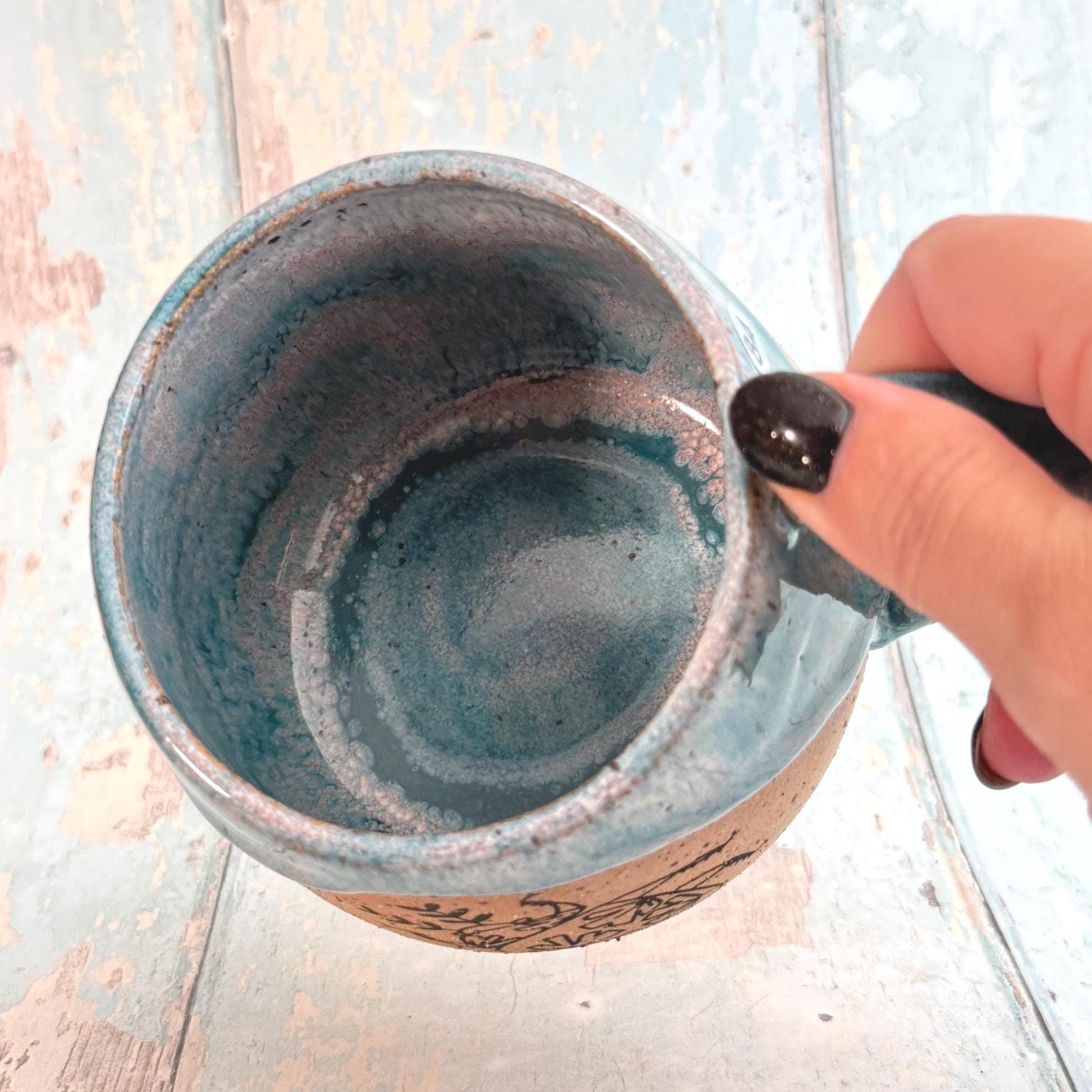 Turquoise Beetle Mug, Large Ceramic Cup - FJD Ceramics