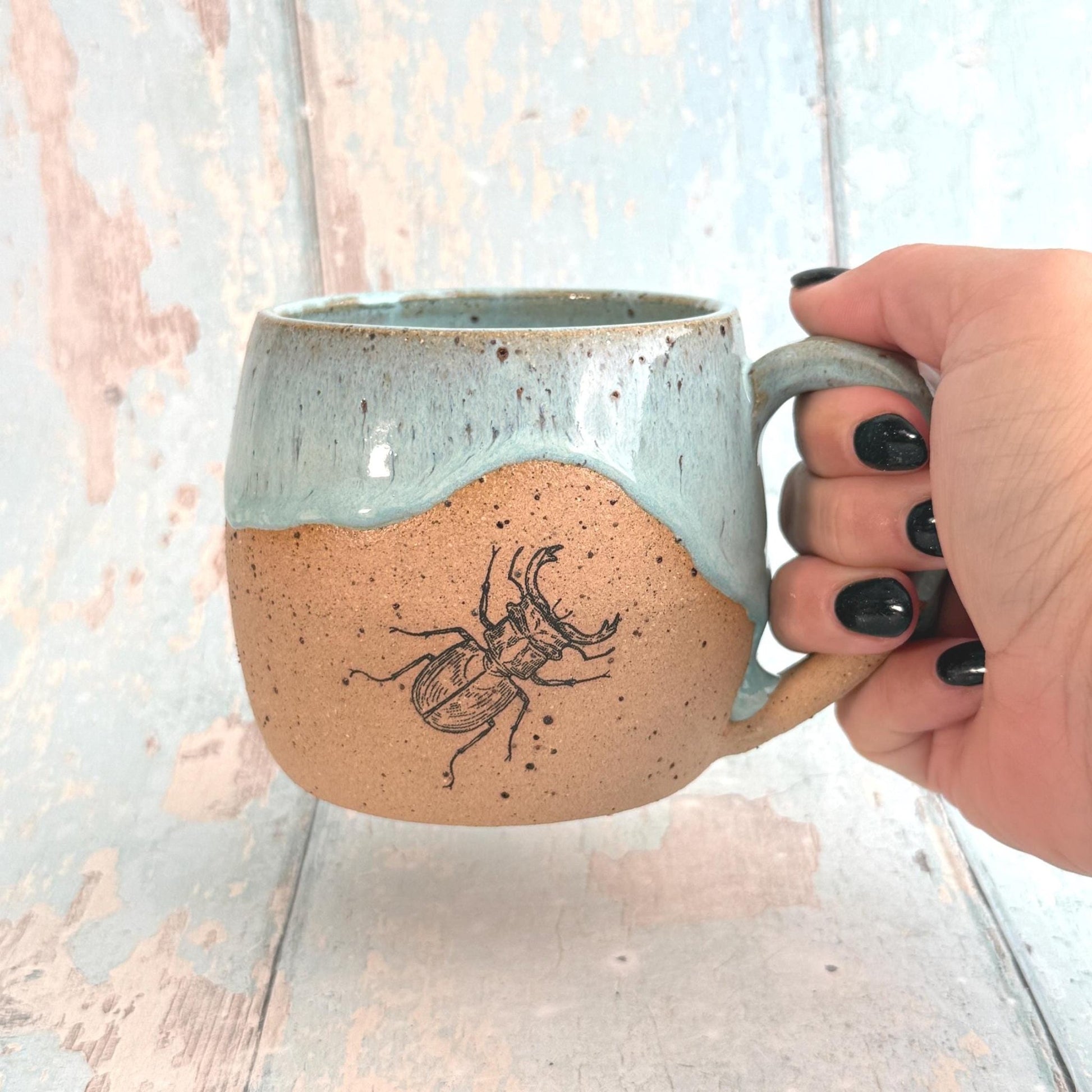 Turquoise Beetle Mug, Large Ceramic Cup - FJD Ceramics