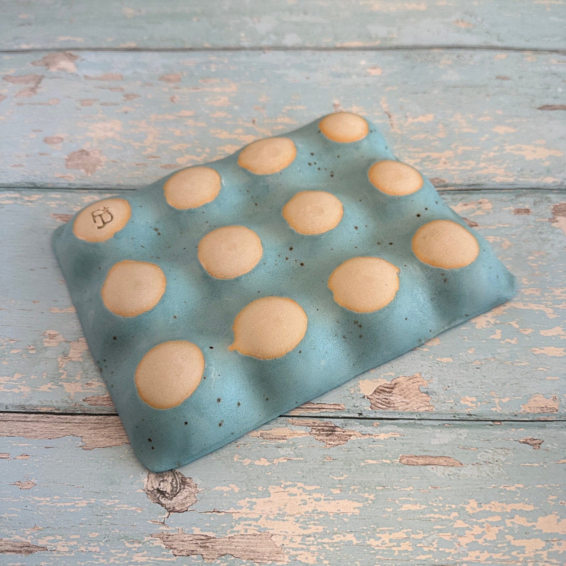 Turquoise Ceramic Egg Tray - 6 or 12 Eggs - Handmade Pottery Egg Holder - FJD Ceramics