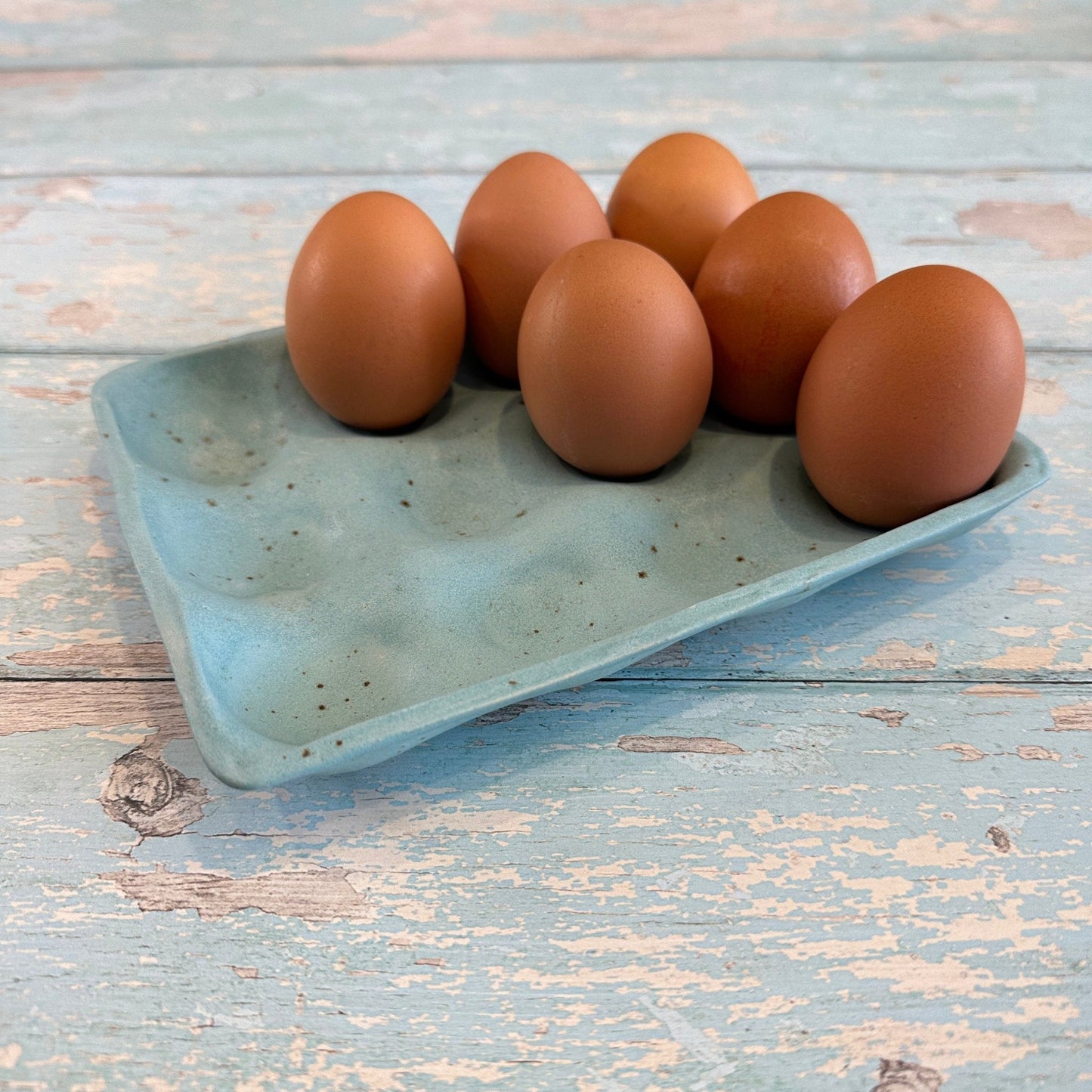 Turquoise Ceramic Egg Tray - 6 or 12 Eggs - Handmade Pottery Egg Holder - FJD Ceramics