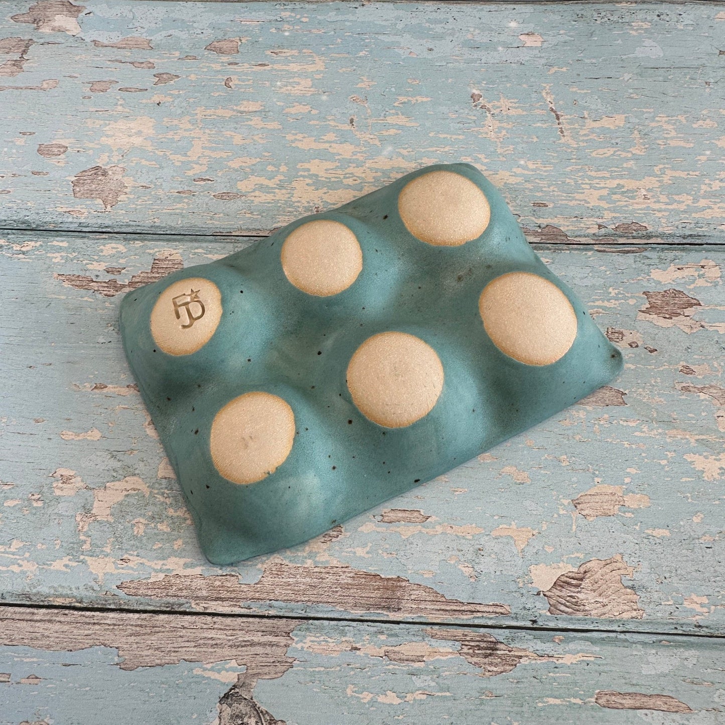 Turquoise Ceramic Egg Tray - 6 or 12 Eggs - Handmade Pottery Egg Holder - FJD Ceramics