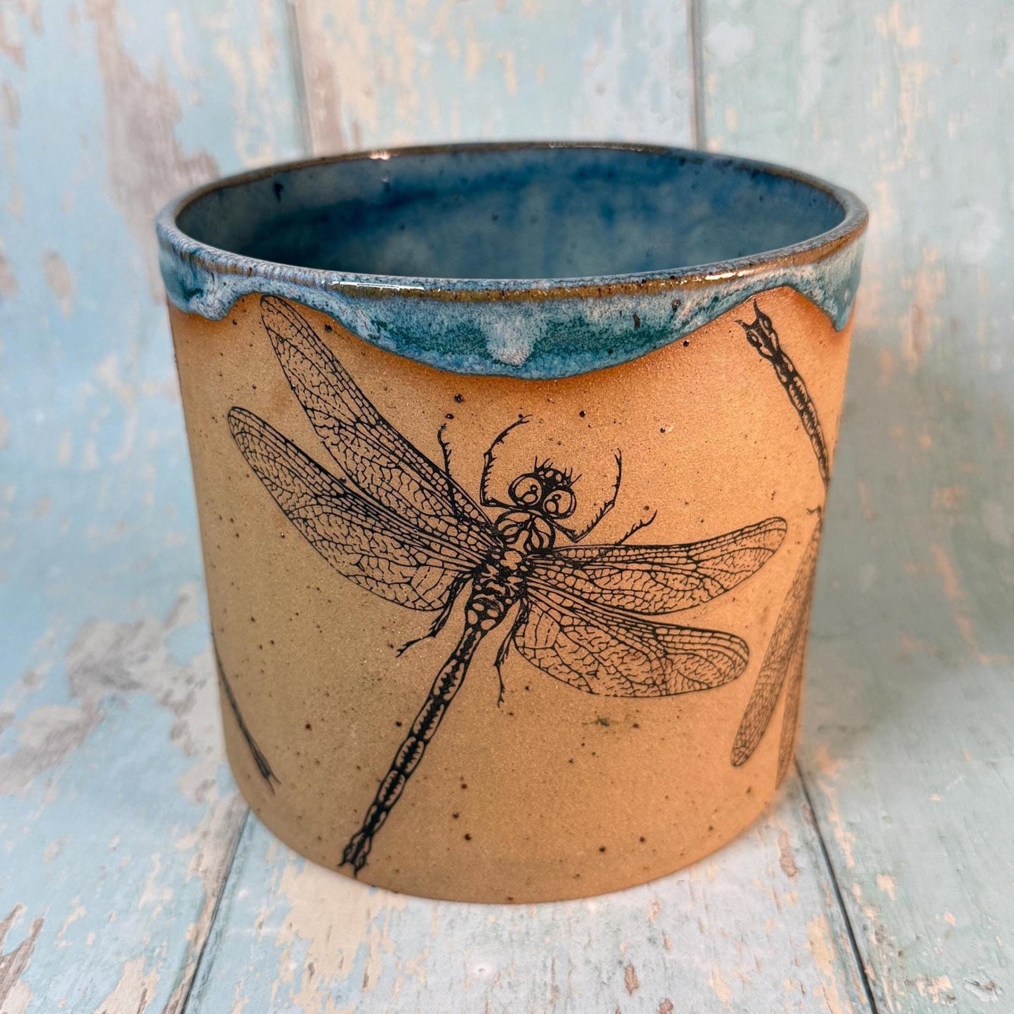 Turquoise Dragonfly Planter, Ceramic Plant Pot - FJD Ceramics