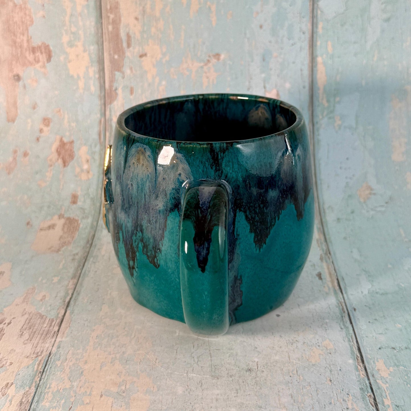 Turquoise Gold Northern Star Mug, Handmade Ceramic Mug - FJD Ceramics