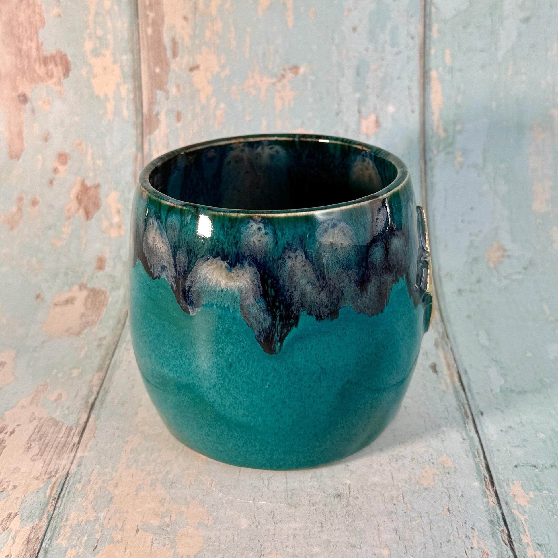 Turquoise Gold Northern Star Mug, Handmade Ceramic Mug - FJD Ceramics