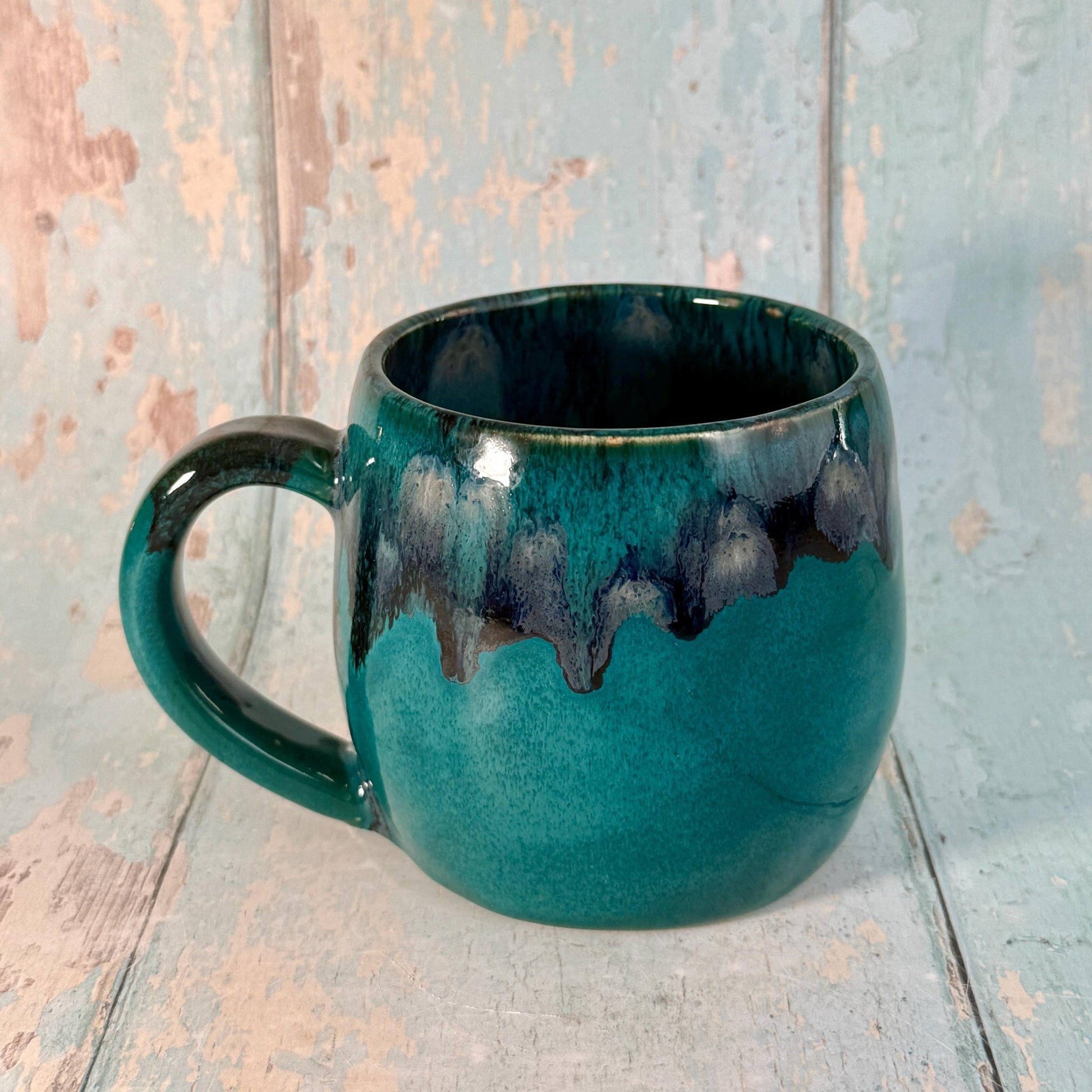 Turquoise Gold Northern Star Mug, Handmade Ceramic Mug - FJD Ceramics