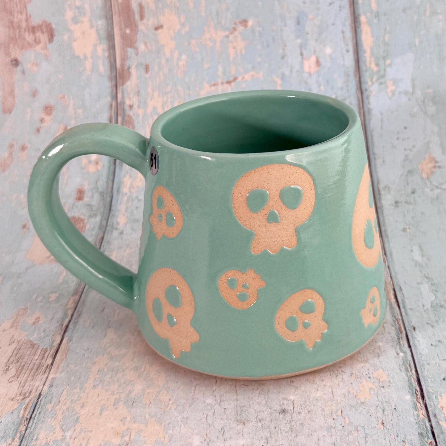 Turquoise Green Skull Mug, Handmade Ceramic Cup, Spooky Halloween Mug - FJD Ceramics