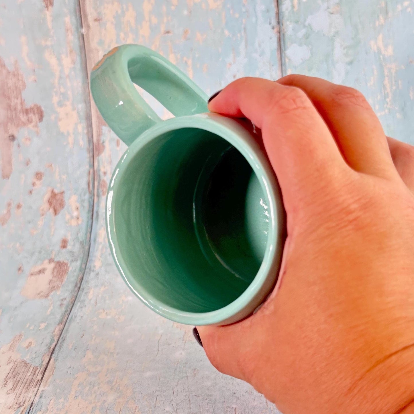 Turquoise Green Skull Mug, Handmade Ceramic Cup, Spooky Halloween Mug - FJD Ceramics