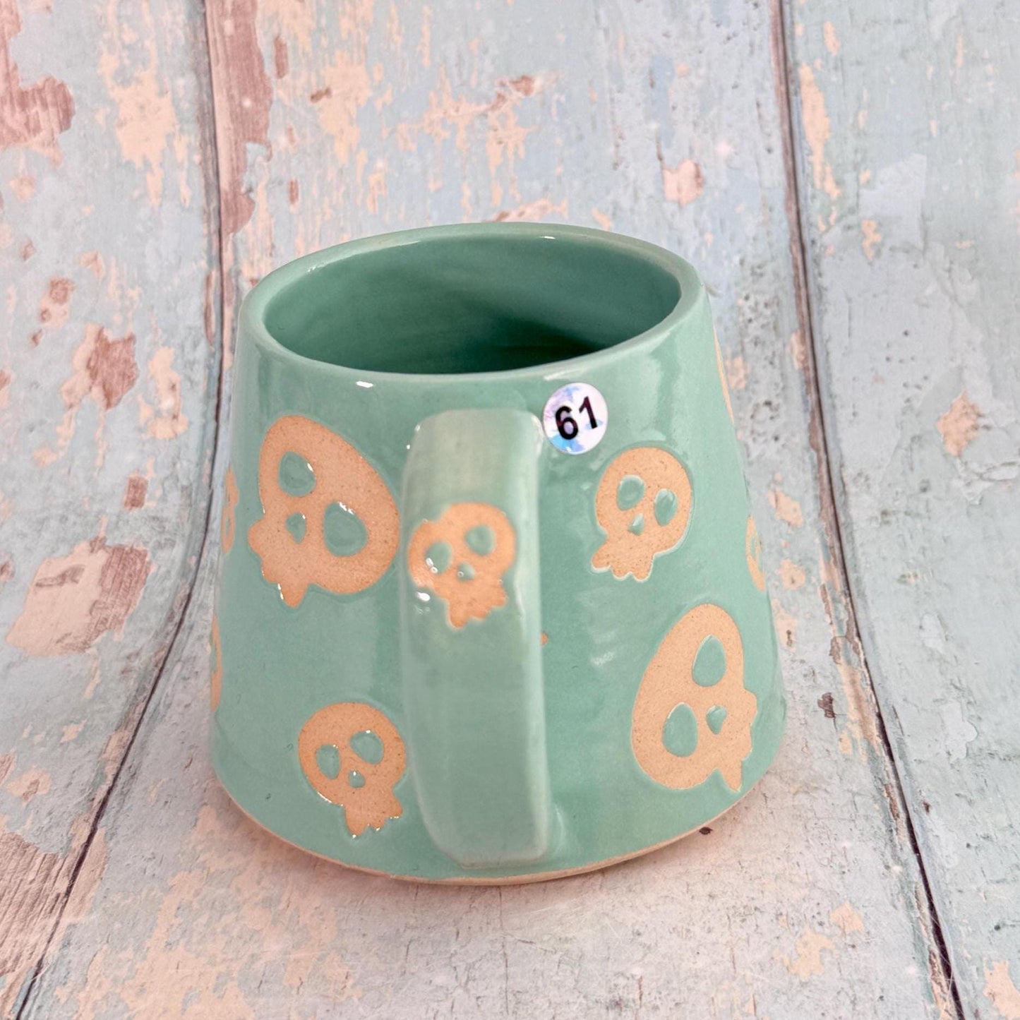 Turquoise Green Skull Mug, Handmade Ceramic Cup, Spooky Halloween Mug - FJD Ceramics