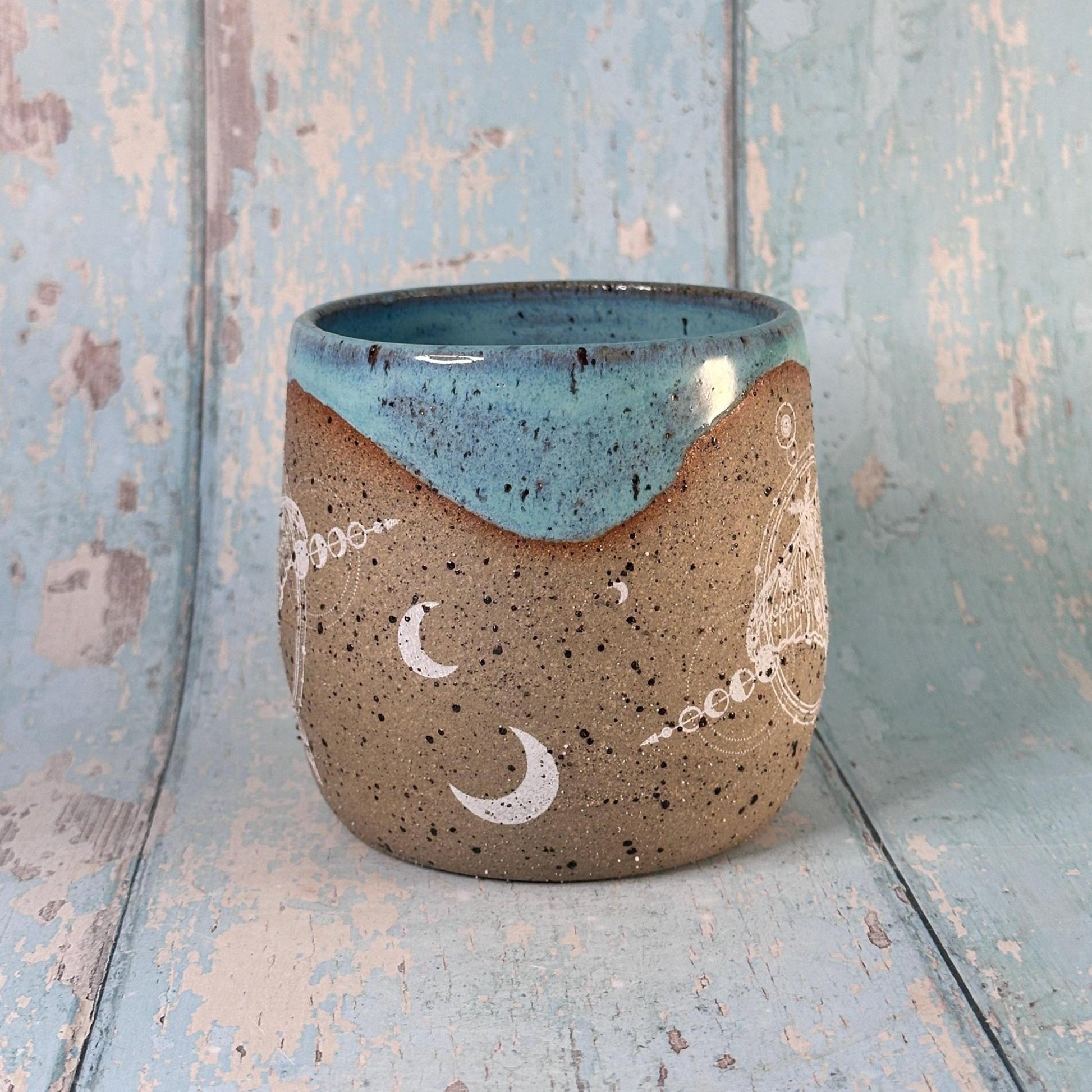 Turquoise Luna Moth Mug, Large Ceramic Cup - FJD Ceramics