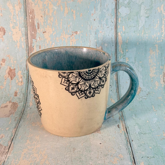 Turquoise Mandala Mug, Large Ceramic Cup - FJD Ceramics