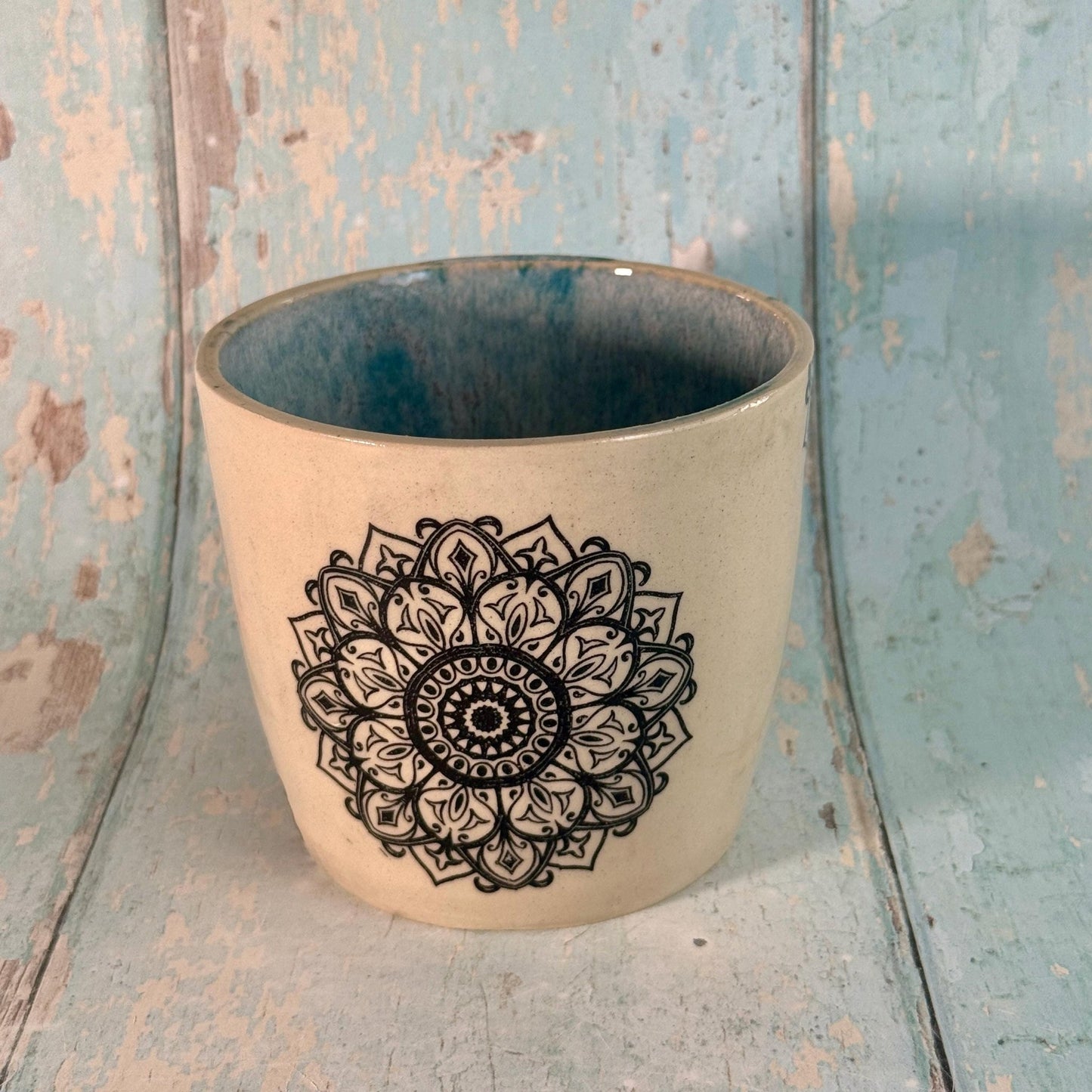 Turquoise Mandala Mug, Large Ceramic Cup - FJD Ceramics
