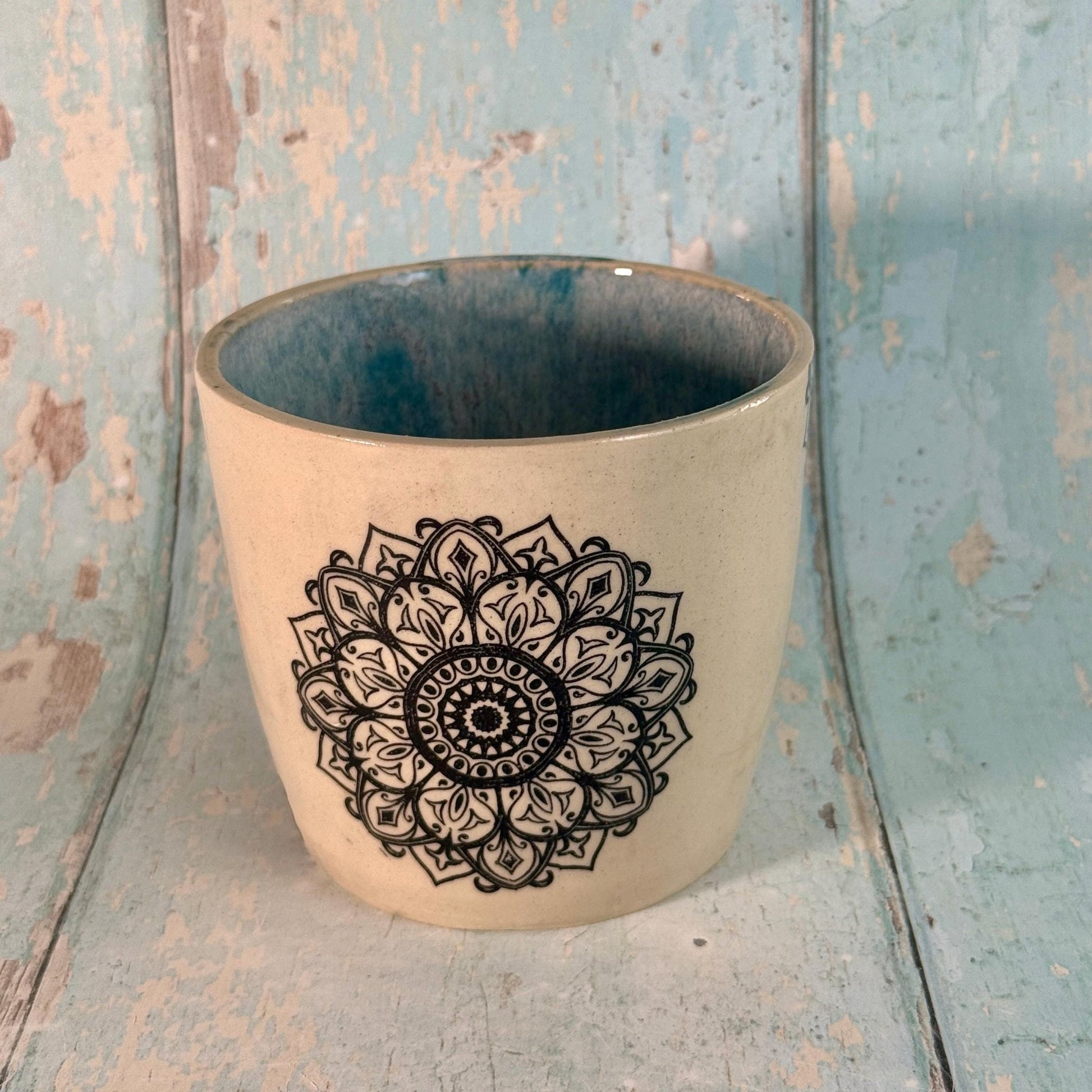 Turquoise Mandala Mug, Large Ceramic Cup - FJD Ceramics